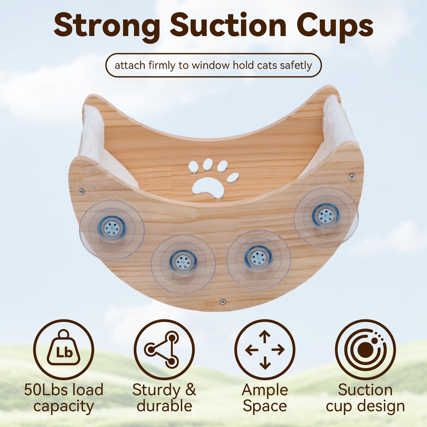 Cat Window Perch Cat Window Hammock Bed Wooden Moon Cat Shelves Mounted Strong Suction Cup Shelvesfor Sleep Watch Birds Sunbathing Holds 50 Pounds Comes with Warm Spacious Pet Bed