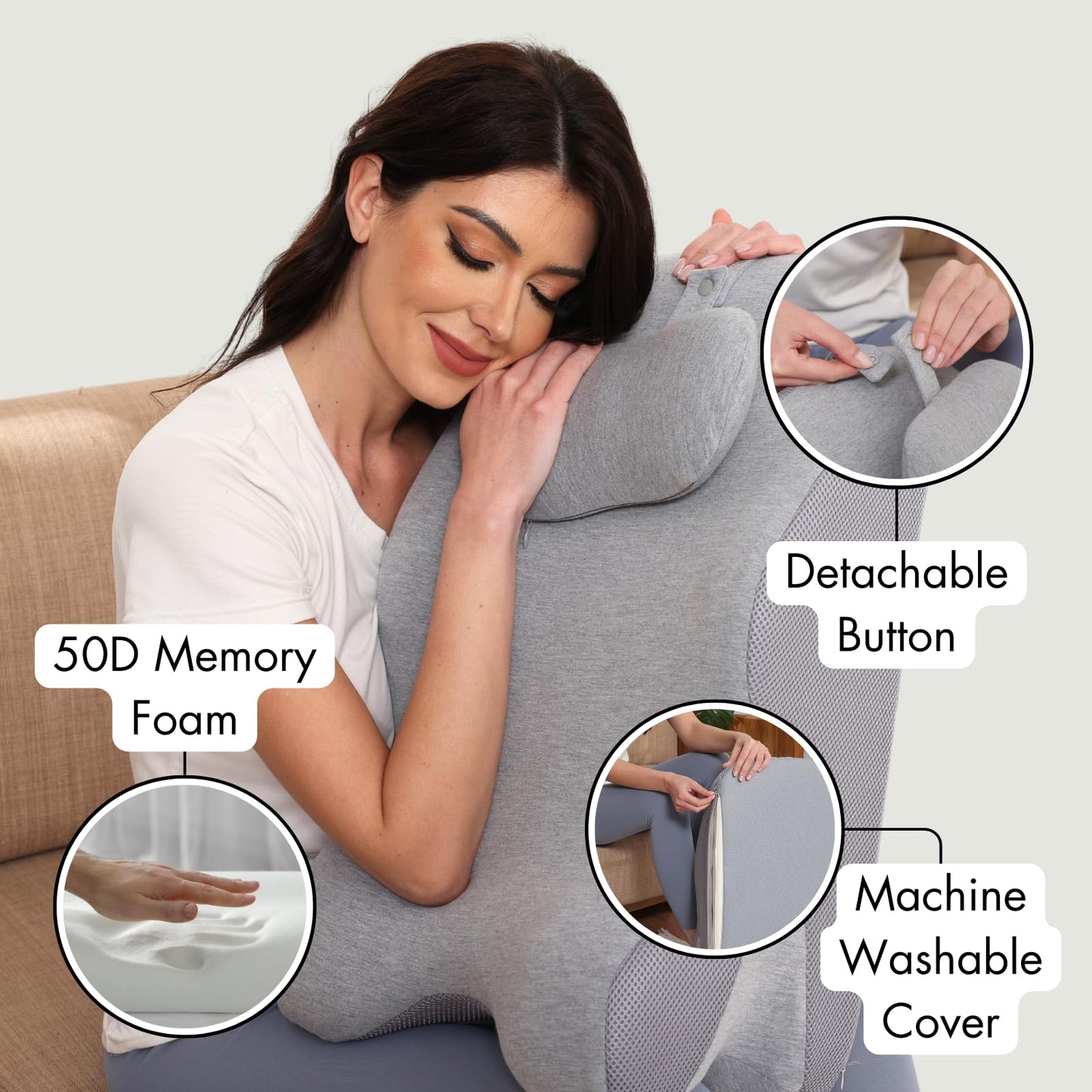 Bed Wedge Pillow, Supportive Memory Foam Pillow for Back, Neck, Leg Support, Acid Reflux, Versatile Usage 50D Memory Foam Machine Washable Cover