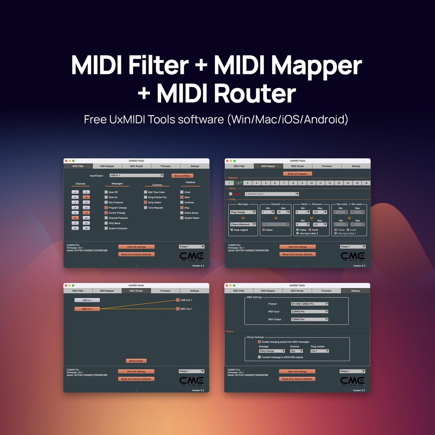 CME C2MIDI Pro - Dual-Purpose USB-C MIDI Cable with Filter, Mapper & Router - Plug & Play USB-to-MIDI Interface - Smart Standalone MIDI Cable with 32-Bit Processor