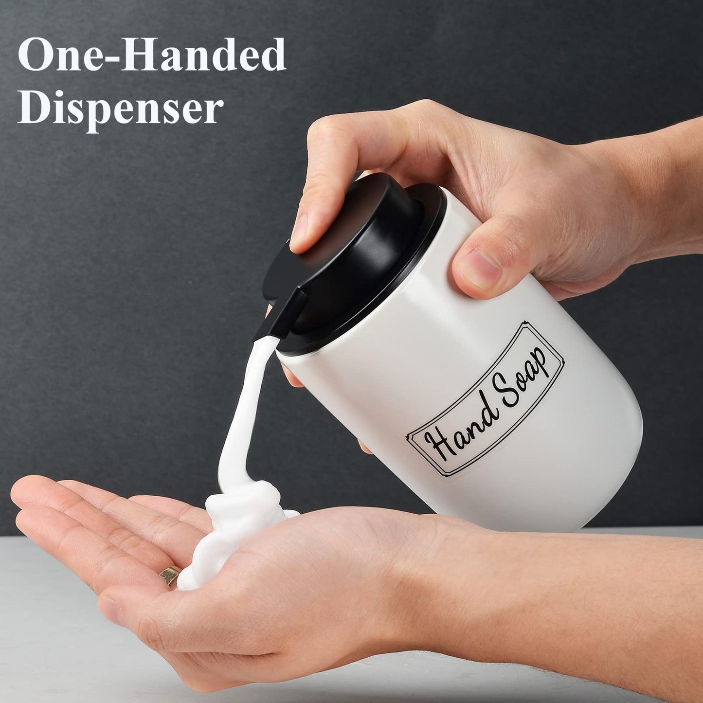 BosilunLife Soap Dispenser Set - Ceramic Hand Soap Dispenser 12oz Set with Rust Proof Pump, 4Pcs Clear Stickers for Kitchen, Bathroom - 2 Pack