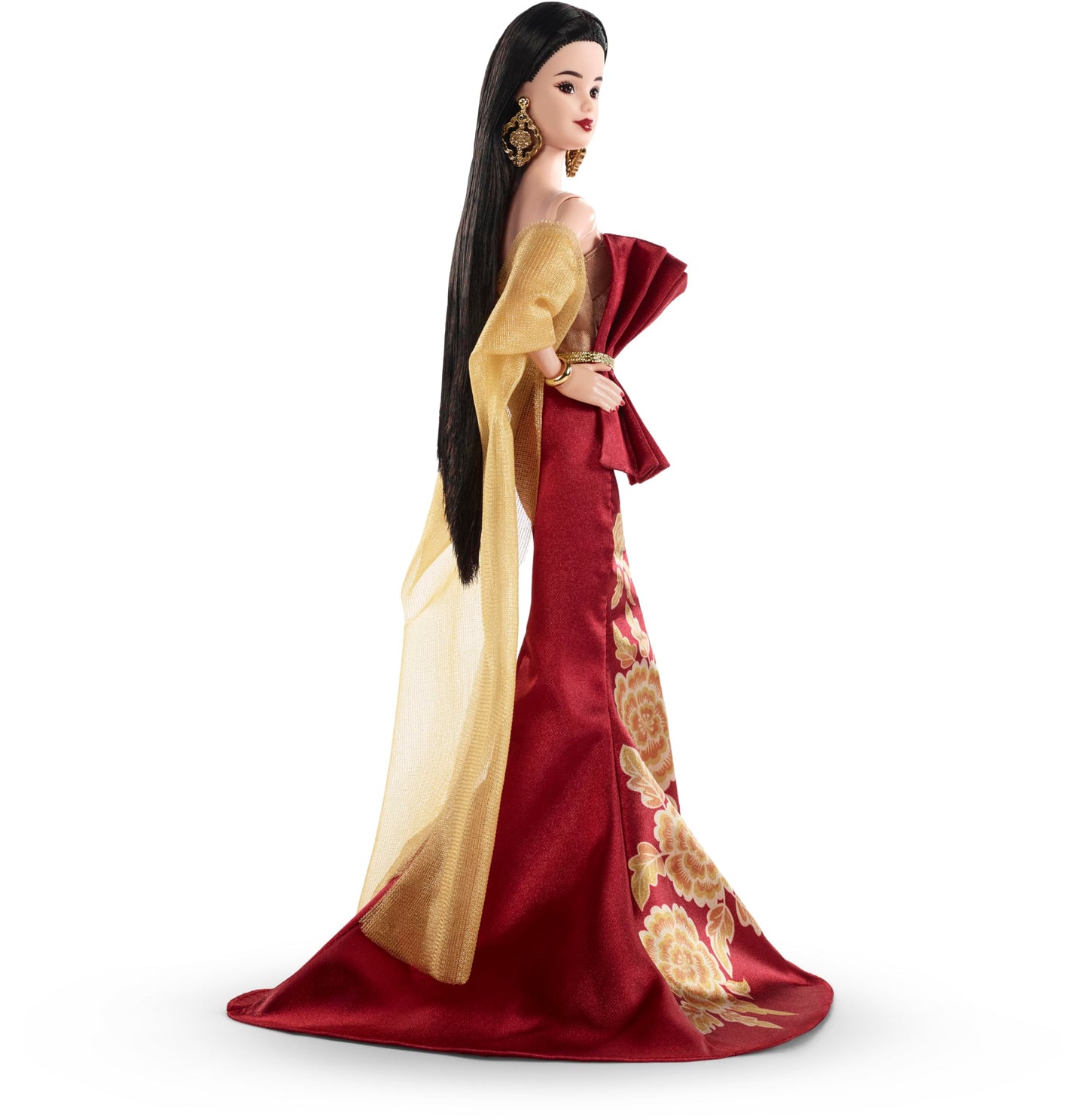Barbie Signature Lunar New Year Fashion Doll Wearing Red Dress with Golden Peony Print, Collectible Holiday Toy