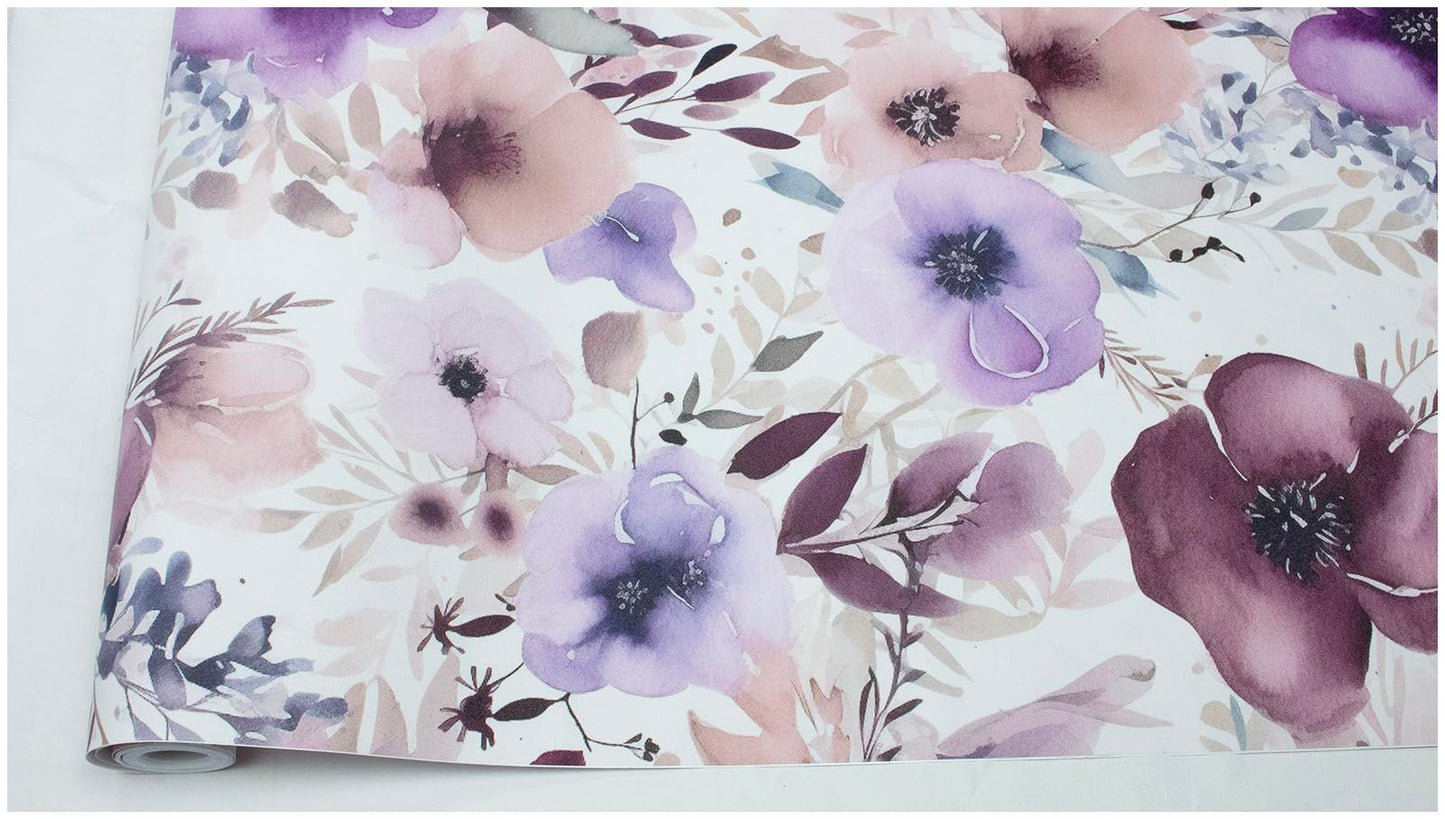 HAOKHOME Floral Peel and Stick Wallpaper Removable Wall Paper Mauve/Purple/White Vinyl Stick on Wall Contact Paper 44.5cm x 3m