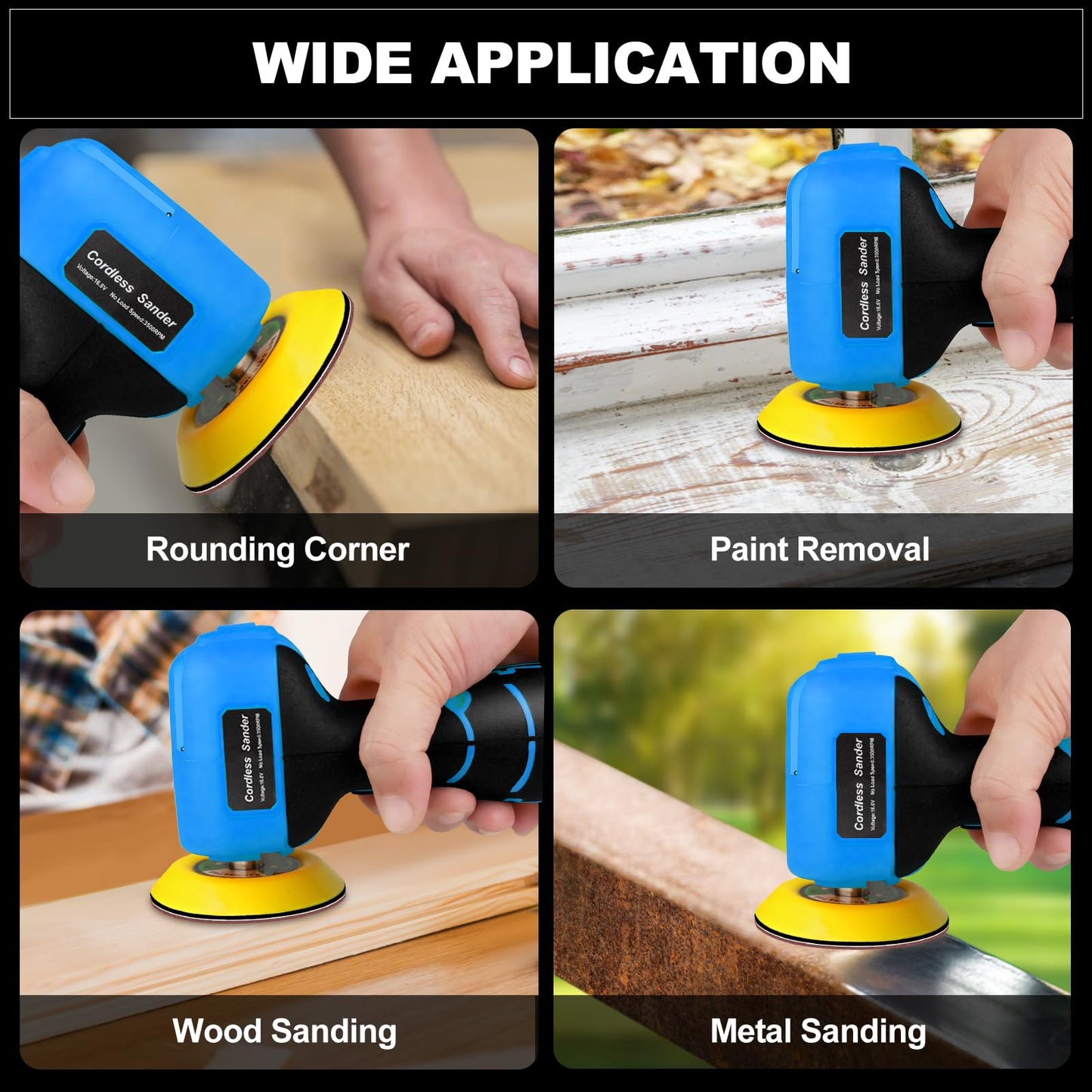 16.8V Cordless Electric Sander with 36PCS Sandpapers, 3500 RPM, 3.0Ah Battery, Lightweight & Compact Design for Wood, Metal, Paint Removal, and DIY Projects