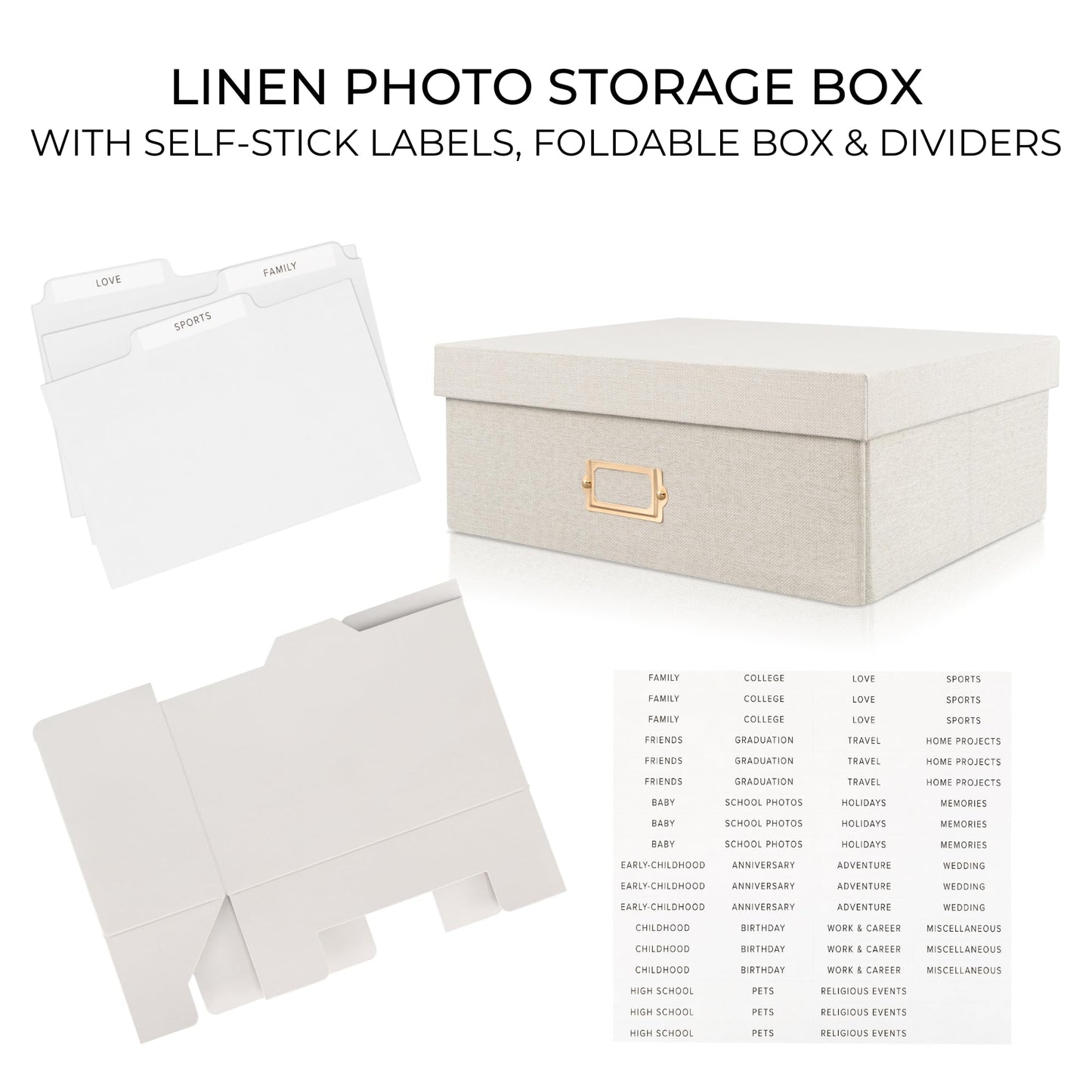ZICOTO Decorative Photo Storage Box - Sturdy Linen Photo Organizer with Dividers is Perfect to Store Up to 1700 Pictures and 4x6 Photos - Portable Scrapbook Storage Containers with Lid