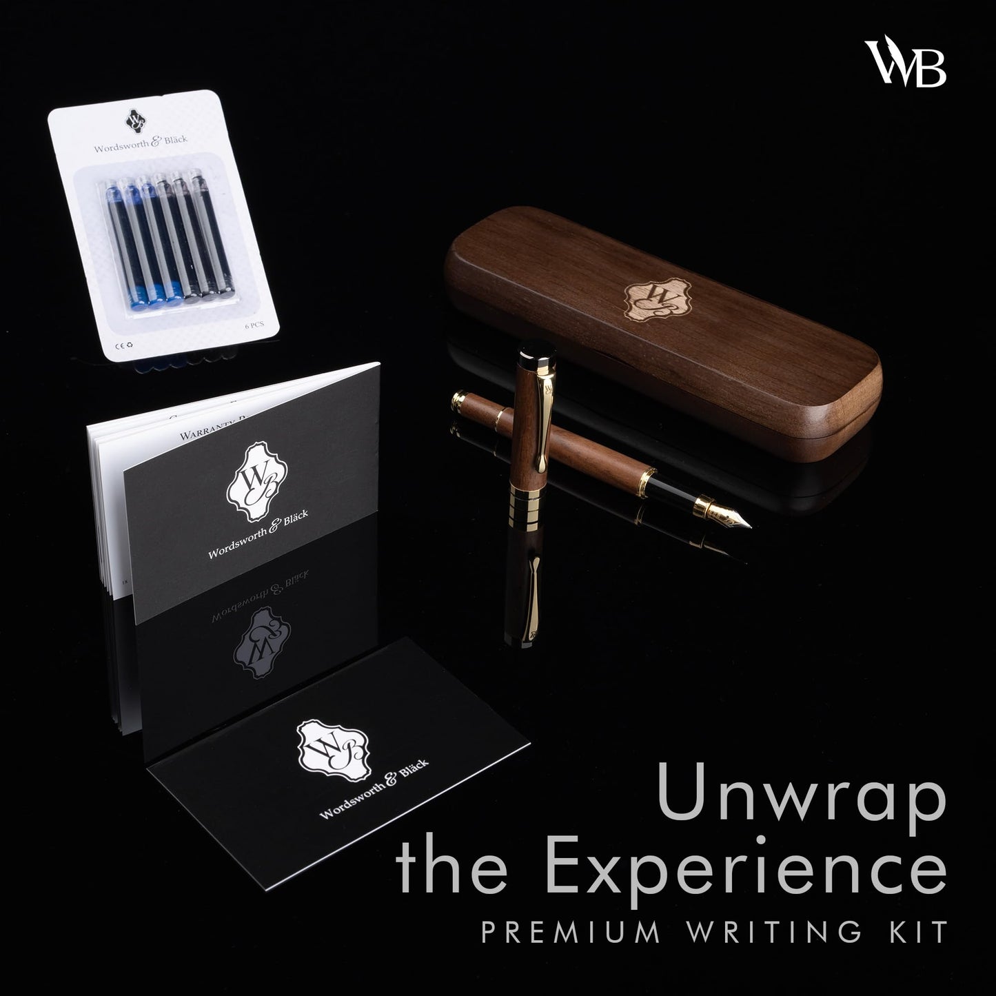 Wordsworth & Black's Fountain Pen Set, Luxury Bamboo Wood - Extra Fine Nib, Gift Case; Includes 6 Ink Cartridges, Ink Refill Converter -Journaling, Calligraphy; Drawing, Smooth Writing [Brown Wood]
