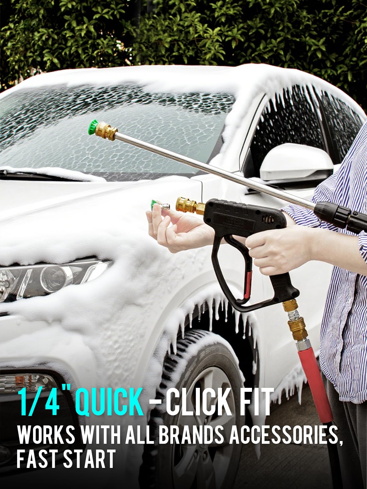 MEKOH Short Pressure Washer Gun, 5000PSI Stubby Pressure Washer Spray Gun for Car Wash, 10.5GPM Foam Gun with 3/8'' Quick Connect, High Pressure Washer Handle Gun with M22-14mm for Extension Wand/Hose