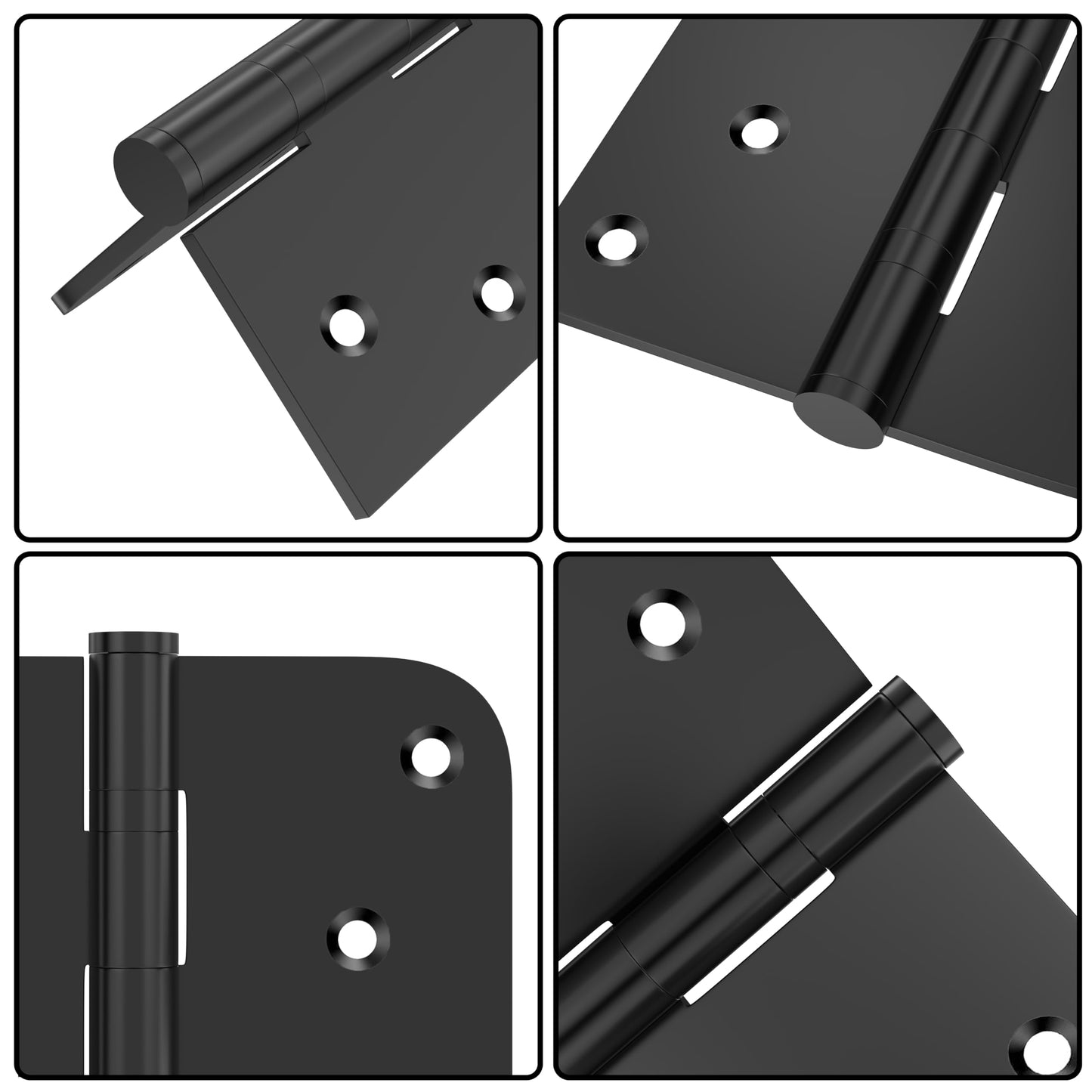 3-Pack Door Hinges, Stainless Steel Ball Bearing Door Hinges, Heavy Duty Door Hinges, 4" X 4" with 5/8" Radius Corner, (Matte Black)