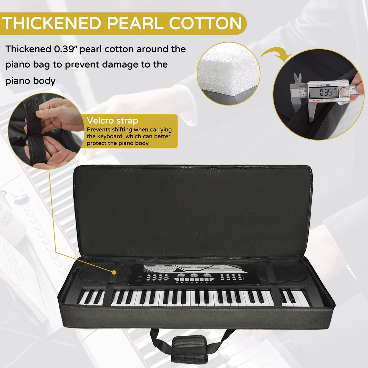 AKOZLIN 61 Key Keyboard Bag Portable Durable Electric Piano Padded Case Gig Bag Universal Waterproof Oxford Thicken Gig Bag with 10mm Pearl Padded 42.1"x17.7"x6.6"