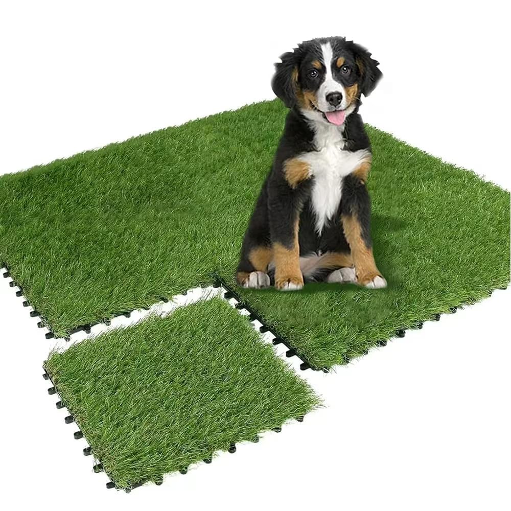 Qingbei Rina Artificial Grass Turf Tiles Interlocking for Patio Balcony,12"x12" Artificial Turf Grass Outdoor Rug for Dogs Potty Pet Squares Grass Decor Pad,Self-draining Flooring Indoor (9 Pack)