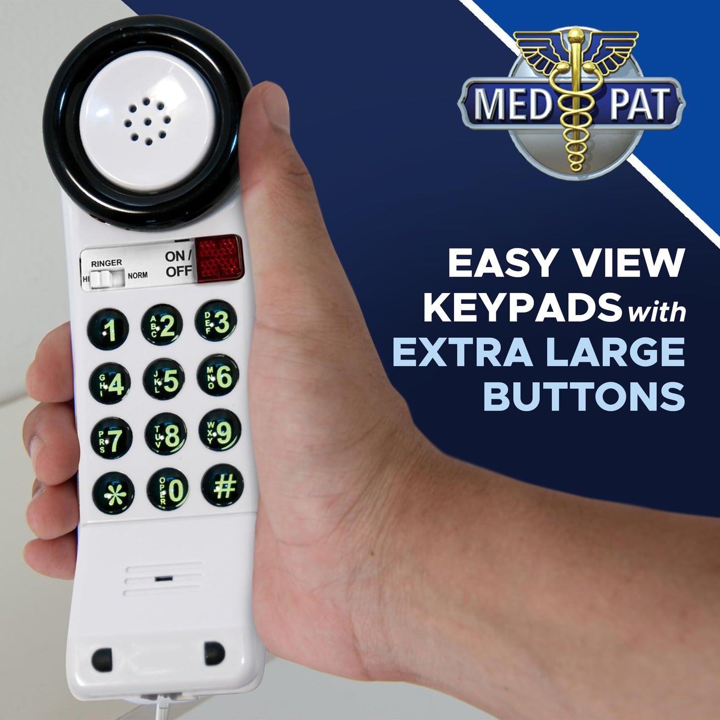 Med-Pat XL88Q - Easy to Use One-Piece Telephone with Ring/in-Use Light Indicator, Extra Loud-Extra Clear Volume Boost, for Busy Settings, Elderly & Teenagers, Corded Landline Telephone, Pack of 1