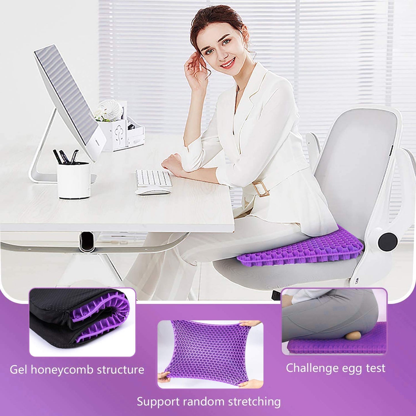 Gel Seat Cushions for Long Sitting,Double Thick Cooling Seat Pads for Buttocks Support Pressure Cushion with Non-Slip Cover, Chair Pads for Car Seat Driver, Office Desk,Wheelchair