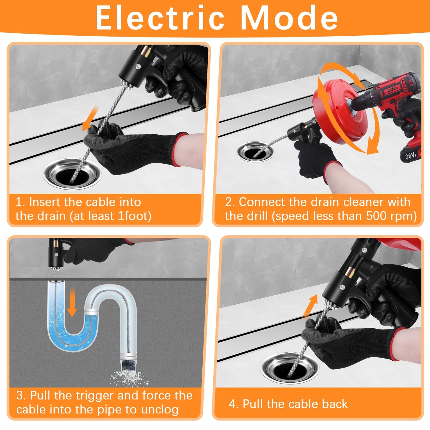 35 FT Plus Double Mode Drain Snake Tools, 13-in-1 Drain Auger for Sink and Drain Unblocking, Plumbing Snake for Kitchen, Bathrom and Shower Sink, Snake for Real DYIs[Upgraded 4.0]
