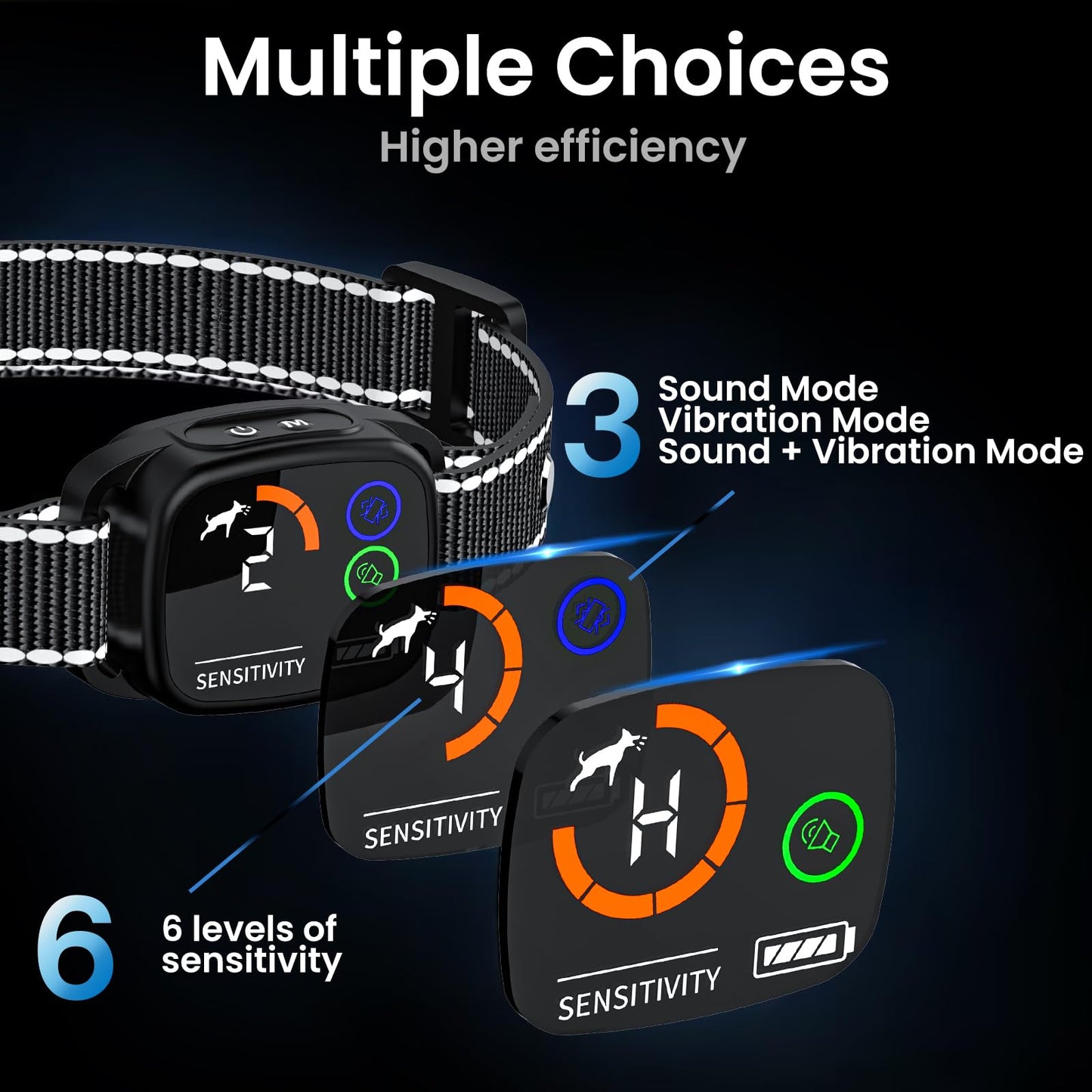 Bark Collar, Dog Bark Collar, Barking Collar for Large Medium Dogs, No Shock Collar with 6 Adjustable Sensitivity, Beep/Vibration/Beep&Vibration,Rechargeable Anti Barking Collar, IP67 Waterproof