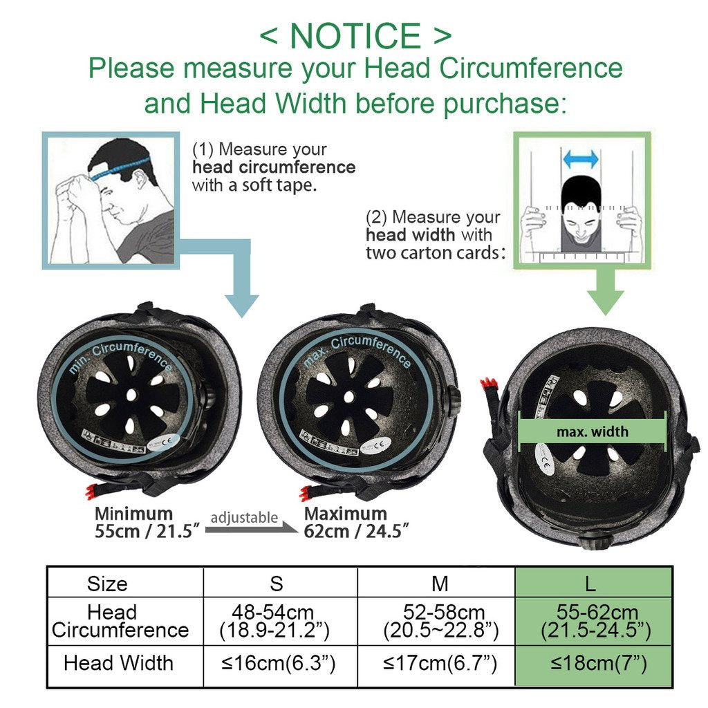 Besmall Skateboard/Skate Helmet with Protective Gear Knee Pads Elbow Pads Wrist Guards for Age 18+ Youth Adults BMX/Skateboard/Bike, for Head Size L (57-62cm) Black