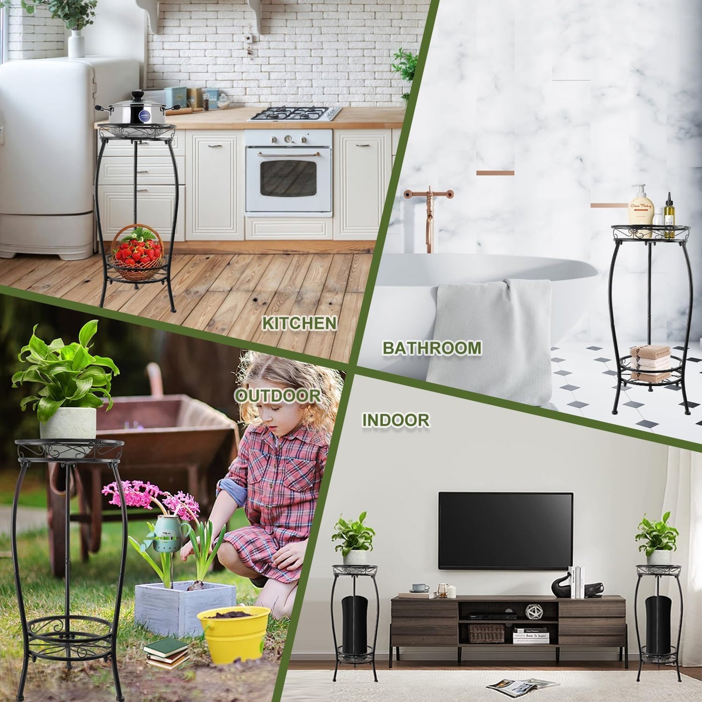 2 Pack Plant Stands Indoor,2 Tier Metal Tall Plant Stand Outdoor,Corner Potted Holder,Flower Stand,Rustproof Decorative Plants Shelf Rack for Patio, Living Room, Garden, 27.1'' ,Black