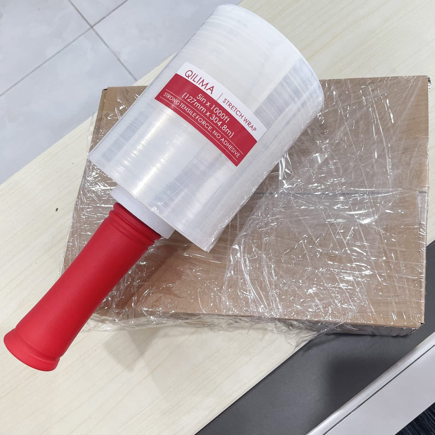 QILIMA Mini Clear Industrial Stretch Wrap Film - 80 Gauge Heavy-Duty Plastic Wrap for Moving, Palletizing & Storage | 5" x 1000ft 4-Pack with Handle | Self-Adhering Shrink Wrap