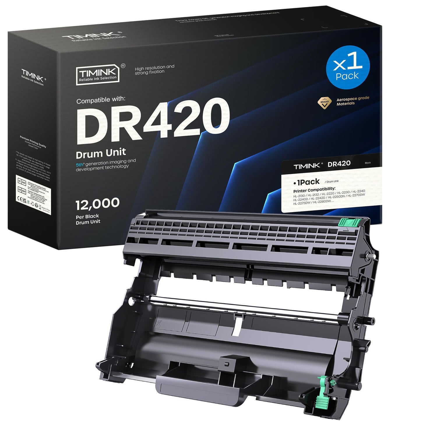 Timink Compatible DR420 Drum Unit Replacement for Brother DR 420 DR-420 | Use with TN450 | for HL-2230 HL-2240 HL-2270DW HL-2280DW DCP-7065DN MFC-7360N MFC-7860DW Intellifax 2840 Printer (Not Toner)
