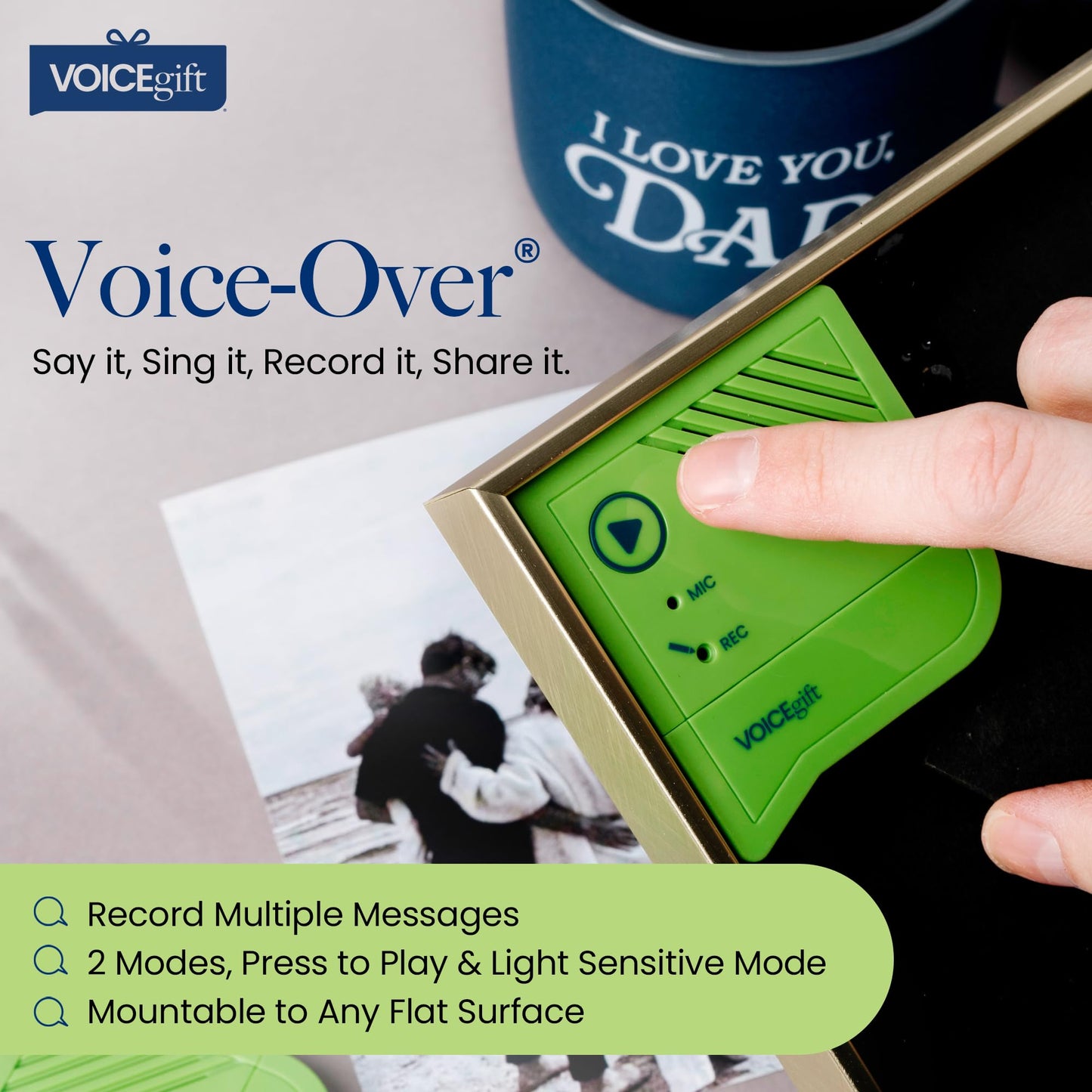 VoiceGift Voice-Over® – Voice Recorder with Playback, Audio & Digital Recorder for Picture Frame, Portable Record Player & Customizable Sound Gifting & Crafting