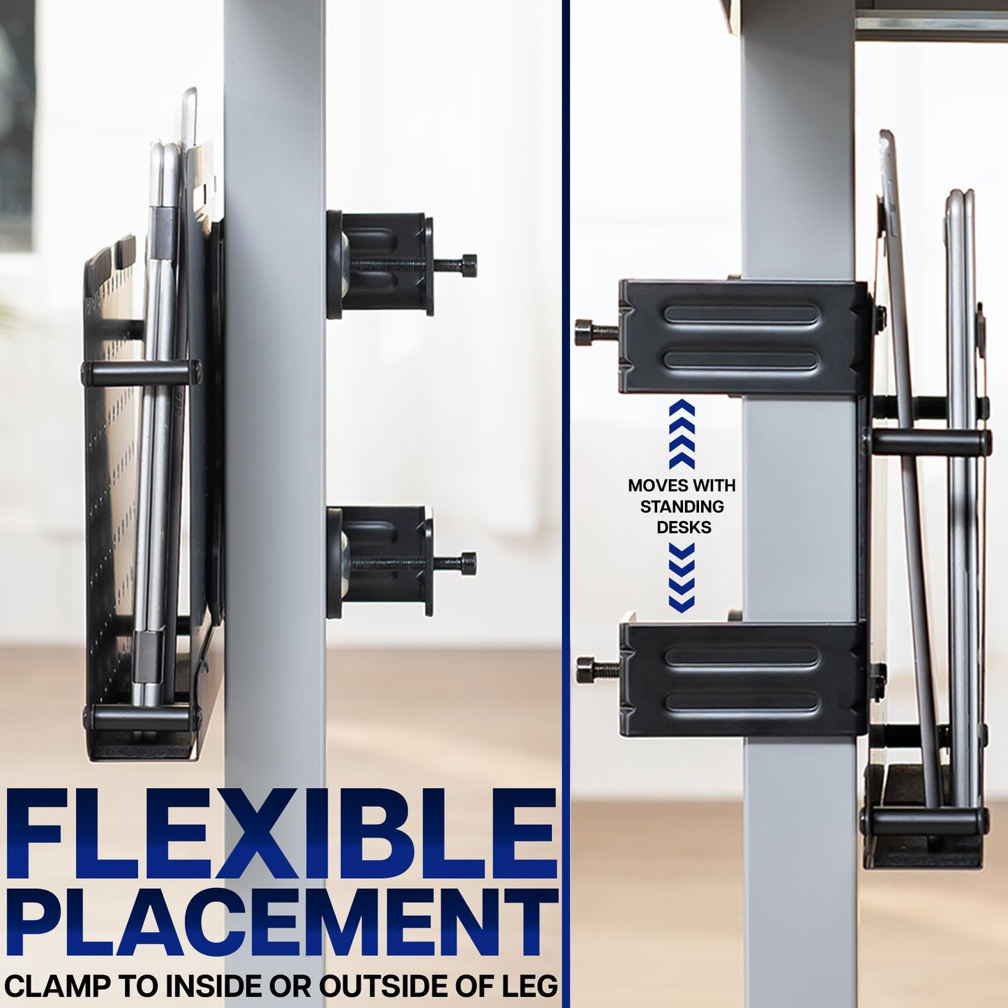 VIVO Steel Clamp-on Desk Leg Laptop Mount Holder, 14 x 11 inch Magnetic Peg Board, Desk Accessory Organizer, Black, Mount-LHS1