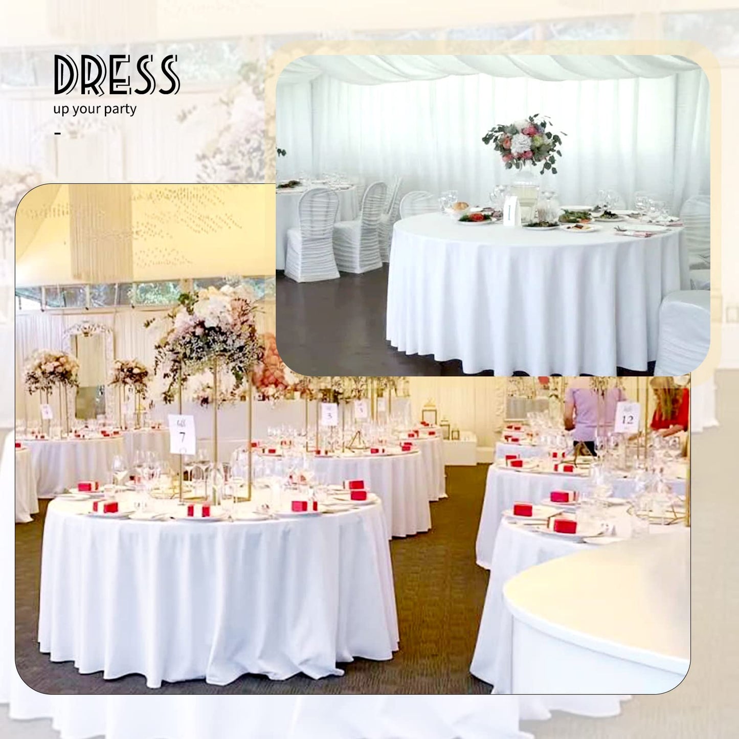 6 Pack Round Tablecloth White Table Cloths 90 Inch Polyester Round Table Cloth,White TableClothes Round 90 inch Washable Fabric Table Covers for Wedding,Party,Dining,Banquet