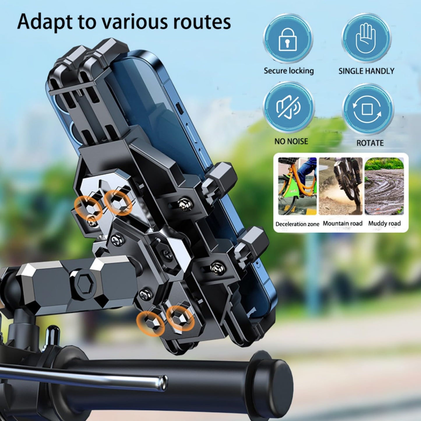 Cesicersi Motorcycle Phone Mount Holder - [Dual Dampener] [Anti Shake] Motorcycle Cell Phone Mounts,Adjustable Bike Phone Holder, Fit for iPhone Samsung LG Google All 4.7-7.2" Phones,Black