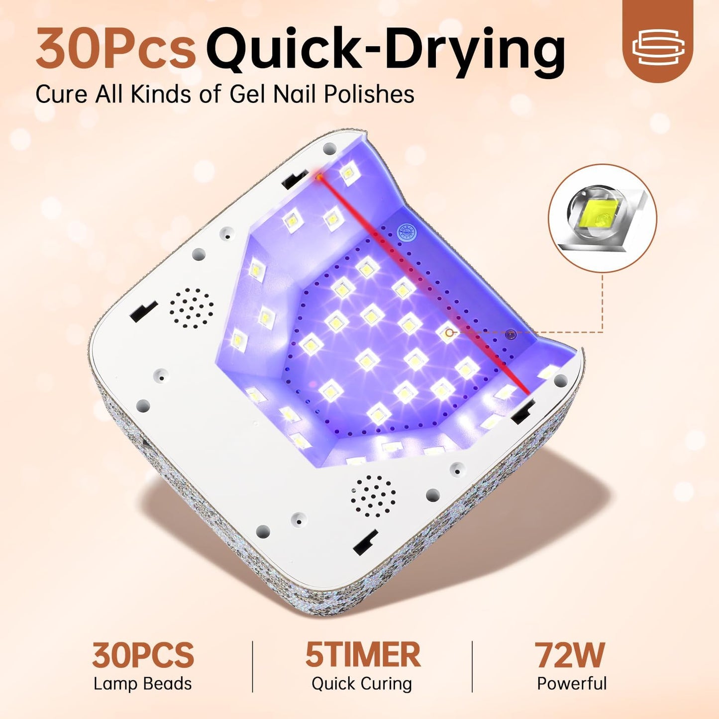 CHRISTINE SHELLY UV LED Nail Lamp 72W Rechargeable Sparkly Wireless Nail Dryer Gel Polish Light with 5 Timer Setting Professional Quick Dry Curing Lamp with Display Auto Sensor for Salon & Home