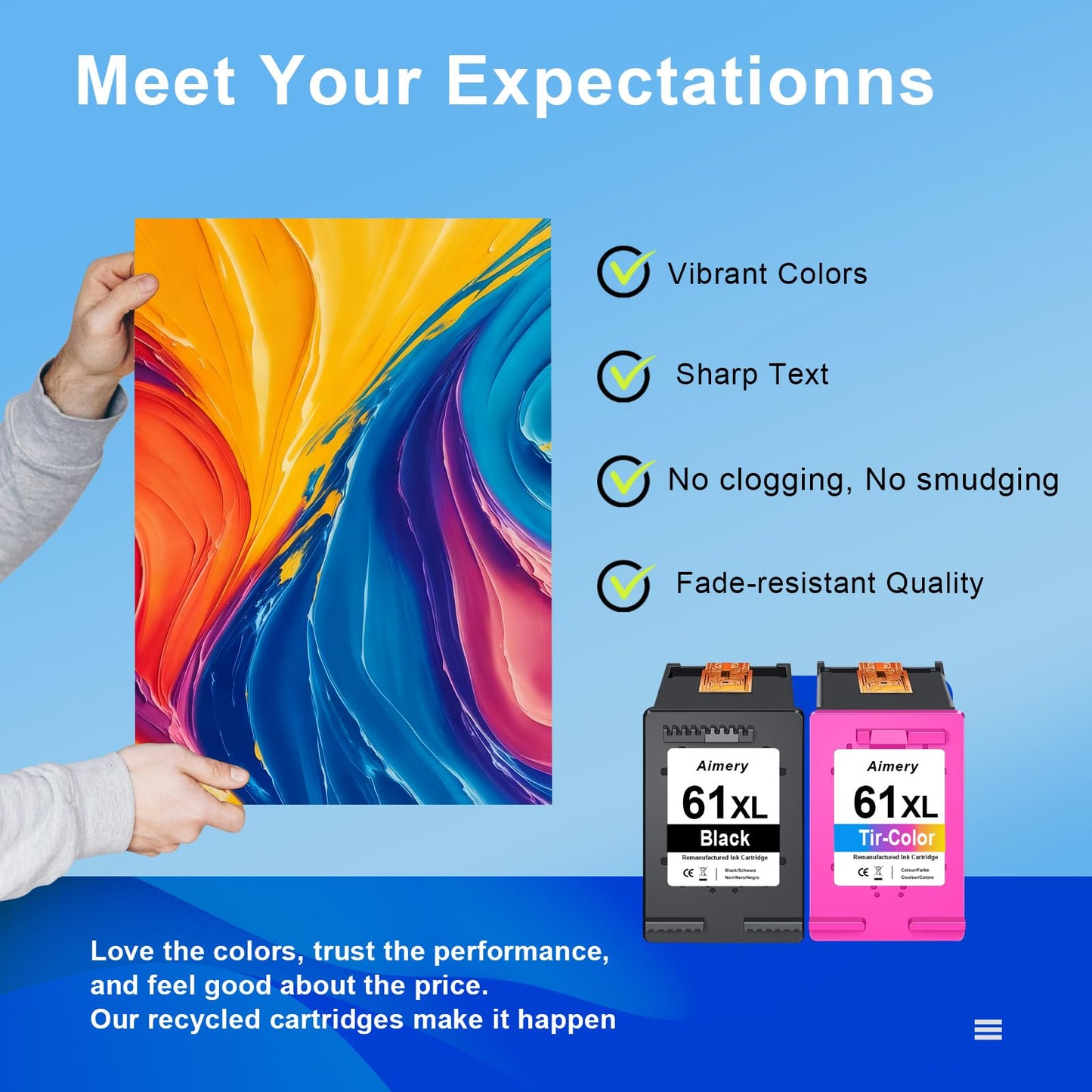 61XL Use for HP 61 Ink Cartridges XL Printer Ink Compatible for HP Envy 4500 4502 5530, Officejet 4630 4635 Deskjet 1000 1010 1512 Color Printers, Black & Tri-Color, 2-Pack