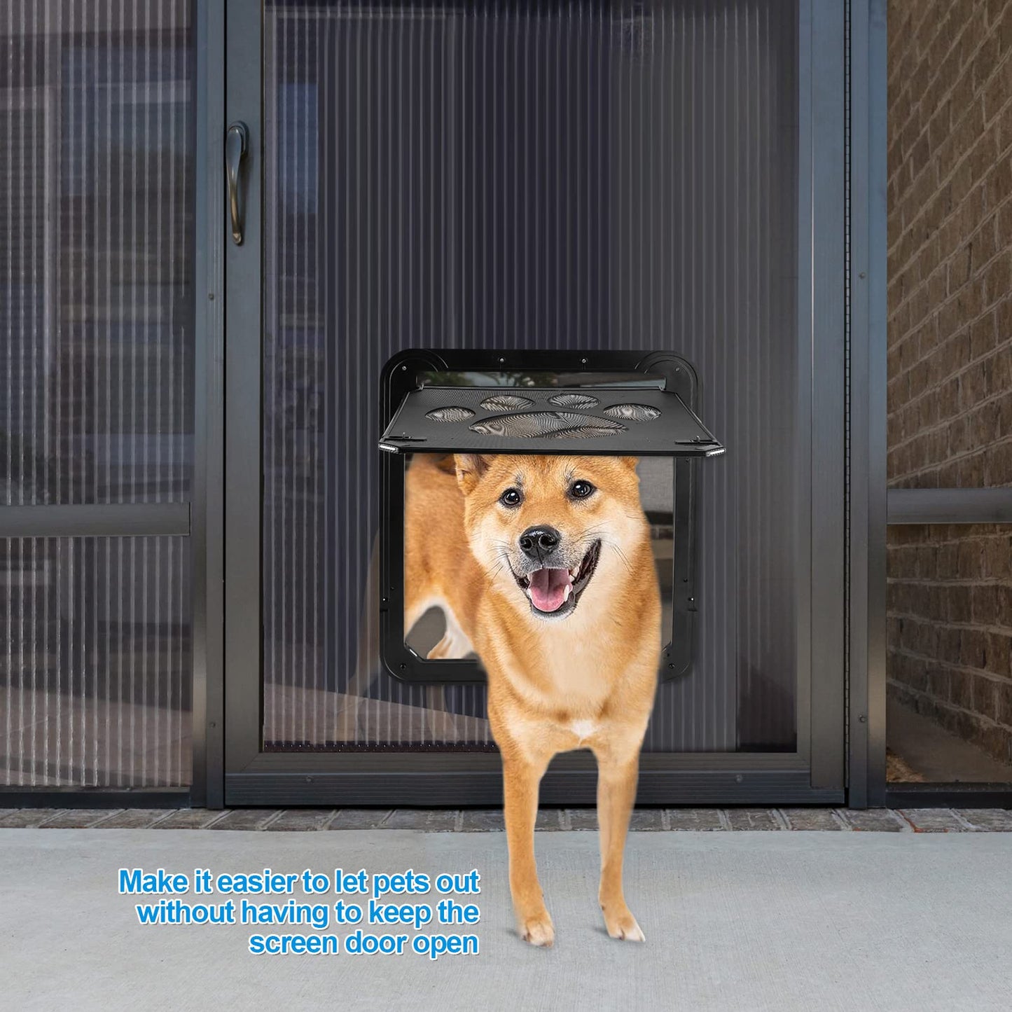 Ownpets Pet Screen Door, Magnetic Flap Screen Automatic Lockable Black Door for Small Dog and Cat Gate,Easy to Install (Large 12" x 14")