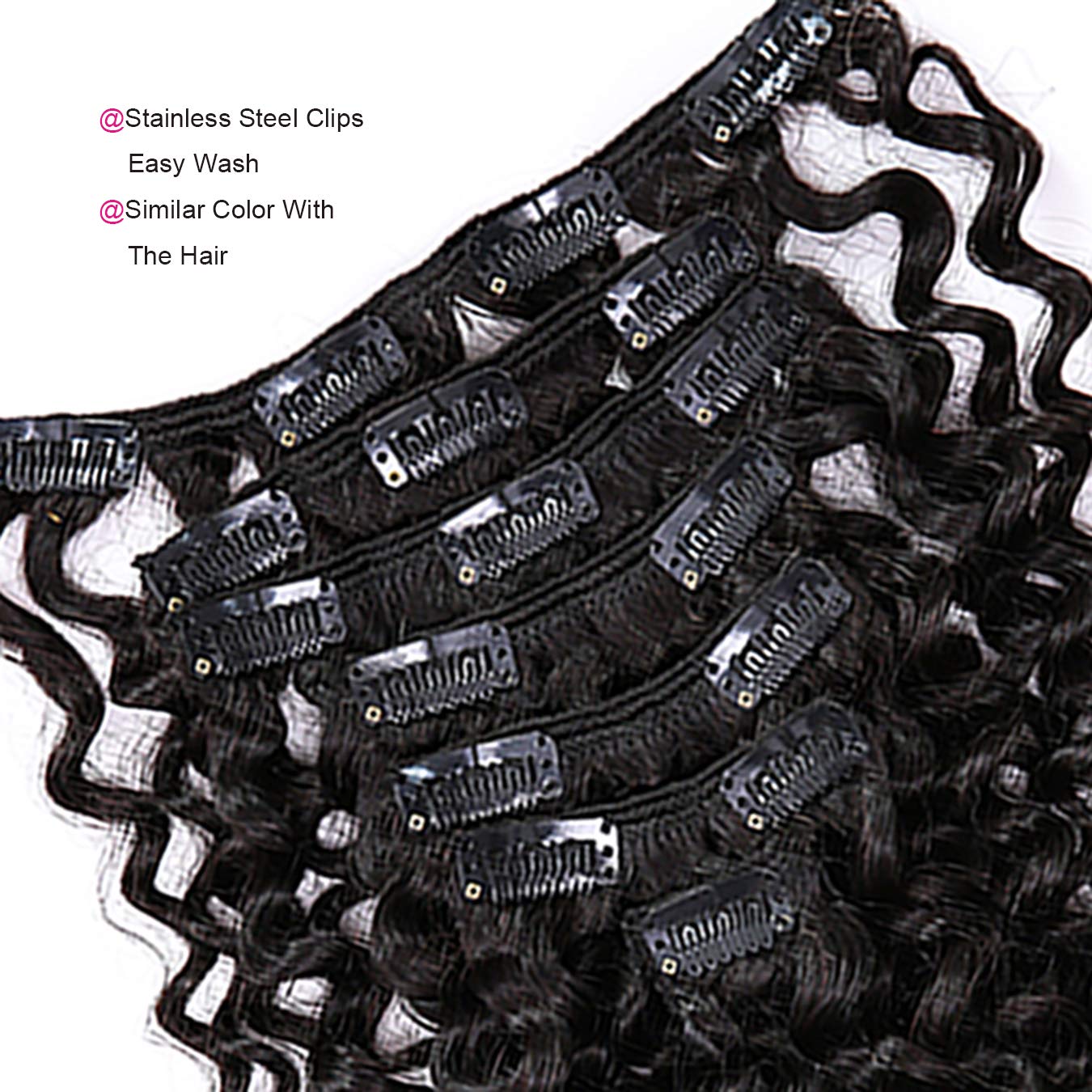 Anrosa Water Wave Clip in Hair Extensions Human Hair Natural Black 1B Double Weft Water Wave Curly Clip ins Extensions for Black Women Clip on Wave Hair Extension 18 Inch 120 Gram