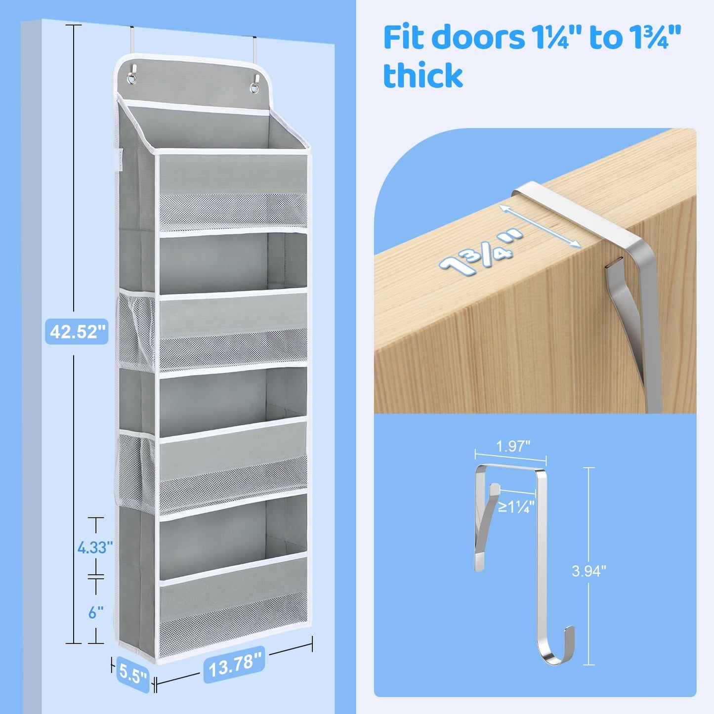 Yecaye 4 Shelf Bathroom Organizers and Storage, 35.2lbs Load Closet Door Organizer Hanging, Swing-proof Hanging Over the Door Organizer for Nursery Newborn Baby Essential (2 Pack)