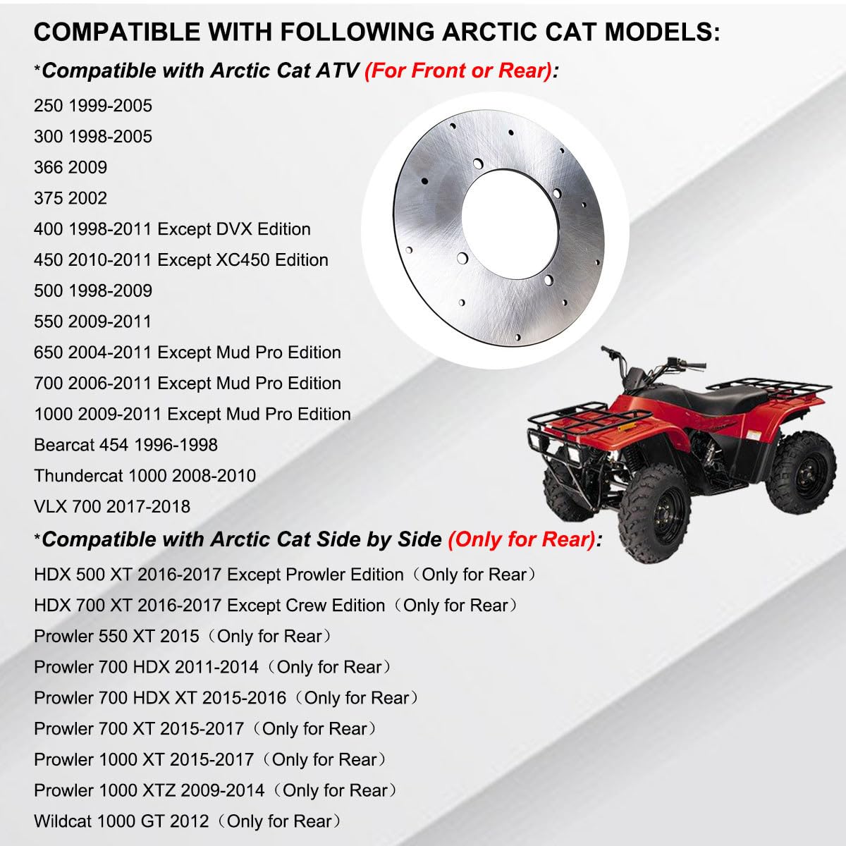 Vanlison Brake Rotor Disc (for Rear or Front) Compatible with Arctic Cat 250 300 400 450 500 550 650 700 1000 HDX 500 700 Prowler 700 1000 Wildcat 1000 OEM # 1436-164 0402-009 1402-225 0402-482