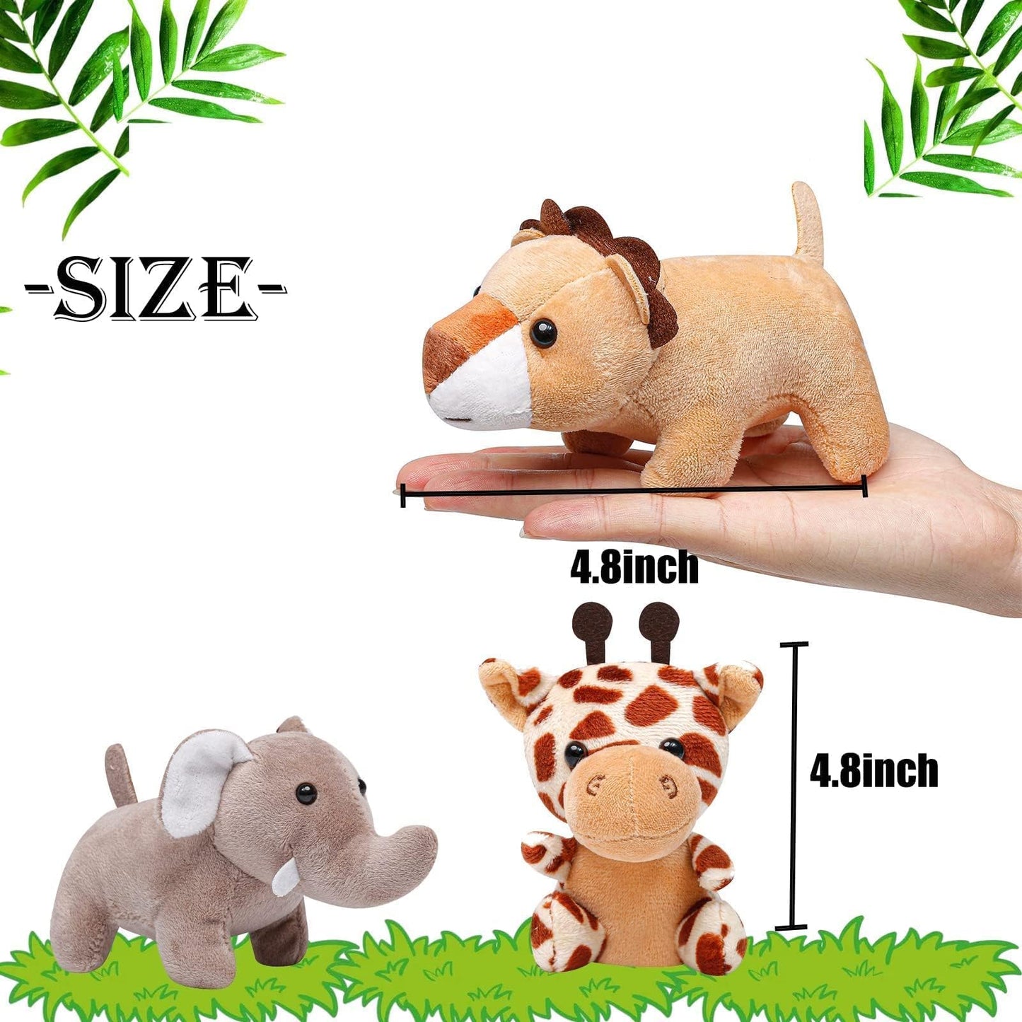 Anboor 10pcs Small Stuffed Animals—Jungle Animal Plush Set 4.8 Inch Cute Safari Stuffed Animals with Keychain for Animal Themed Party Favors Valentines Day Gifts (Sitting,Lying)