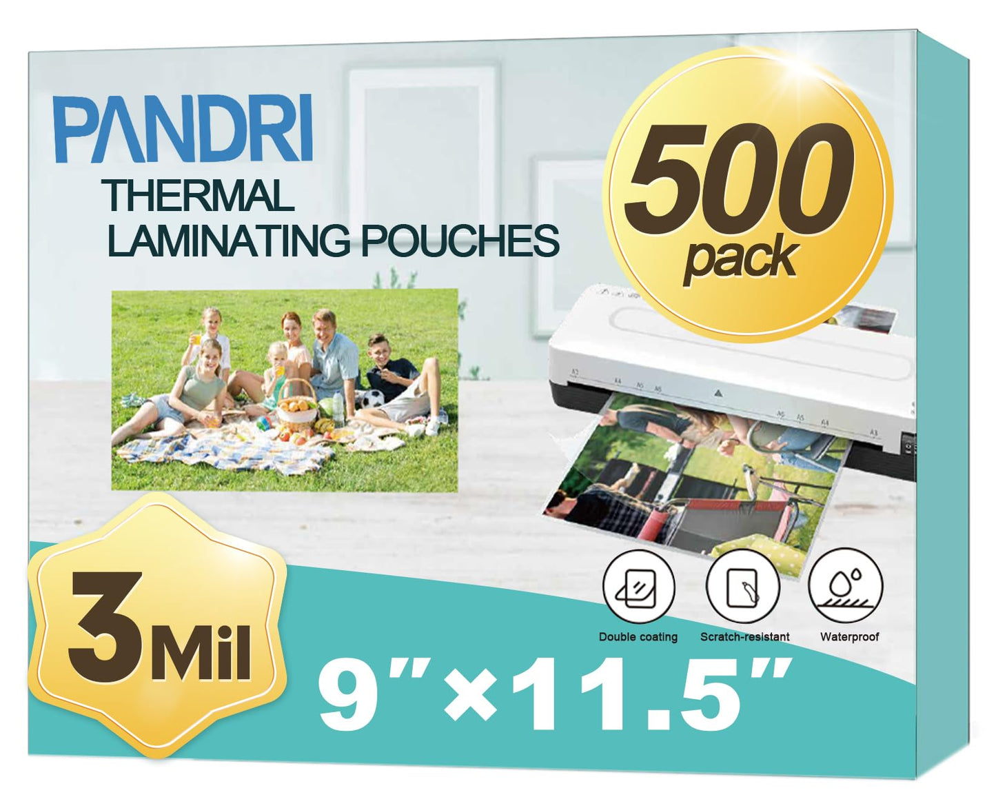 Laminating Sheets, PANDRI 500 Pack Thermal Laminator Pouches Holds 8.5 x 11 Inch, 3 Mil Clear Laminator Paper 9 x 11.5 Inch, Letter Size