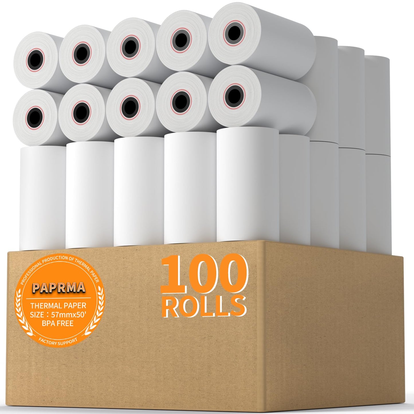 PAPRMA 2 1/4'' x 50' Receipt Paper Rolls POS Thermal Paper Cash Register Paper Rolls for Credit Card Machine (100 Rolls)