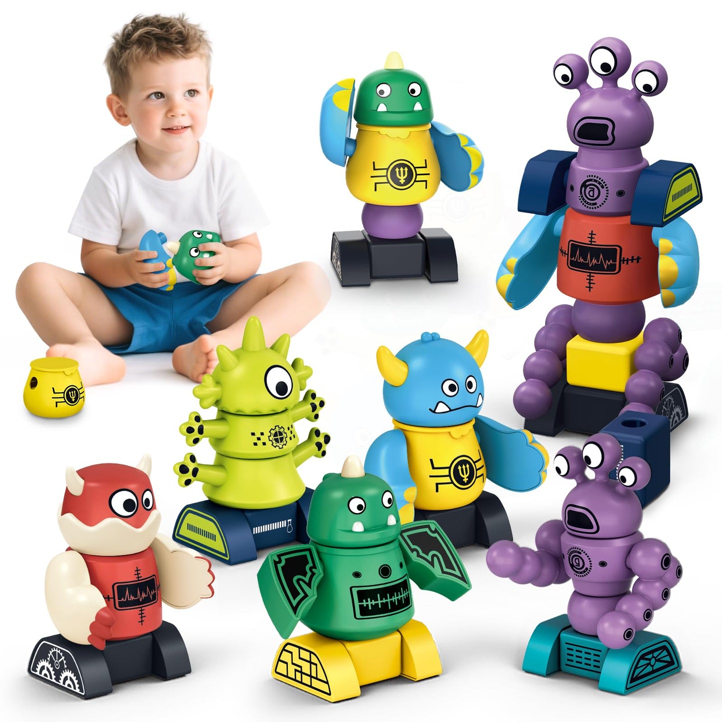 Cooldele STEM Magnetic Robot Toys for Kids Ages 3 4 5 6 7 8, Transformable Stacking Robots and Monsters with Storage Box,Awesome Birthday Xmas Gift for Boys Girls Kids Ages 3-8