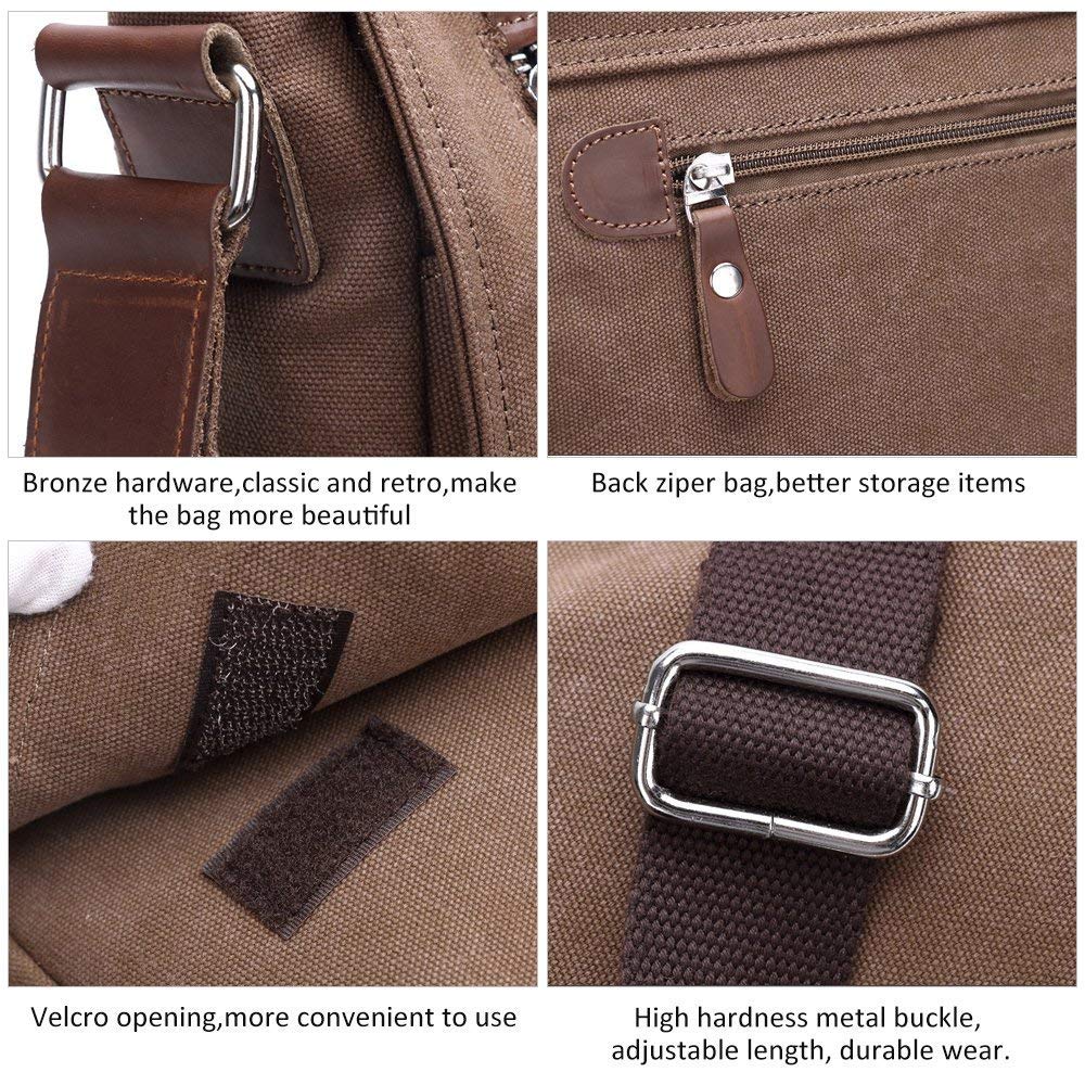 AUGUR Messenger Bag Canvas Casual Shoulder Sling Bag Satchel Messenger Bag for Men Women Work Office Laptop Bag - Coffee