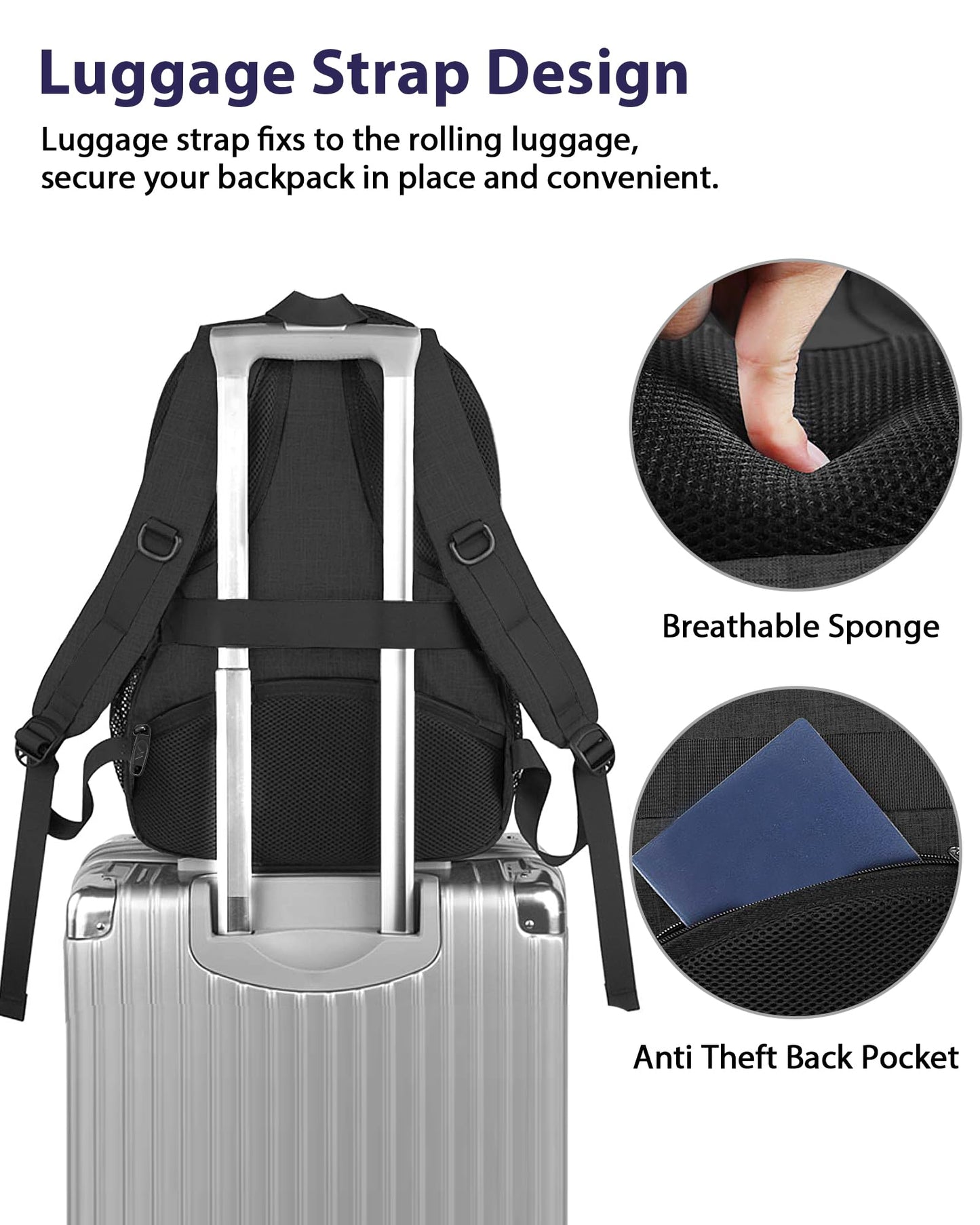 MATEIN Extra Large Business Travel Anti Theft Laptop Backpack, 18 Inch TSA Airline Approved Carryon Backpack for Women Men, Work Bag with Luggage Strap, Black