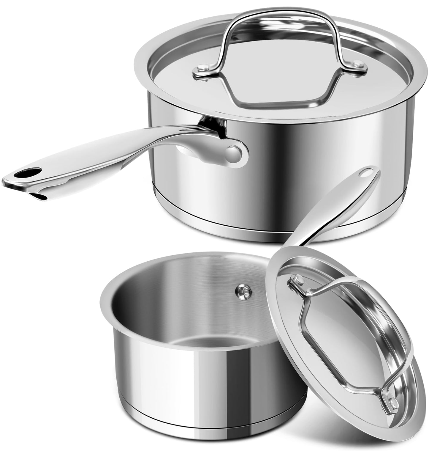 MICHELANGELO Stainless Steel Saucepan Set with Stainless Lids, Tri-Ply Bottom Sauce Pan with Lid, Sauce Pot Set 1QT & 2QT, Nonstick Saucepan, Dishwasher Safe