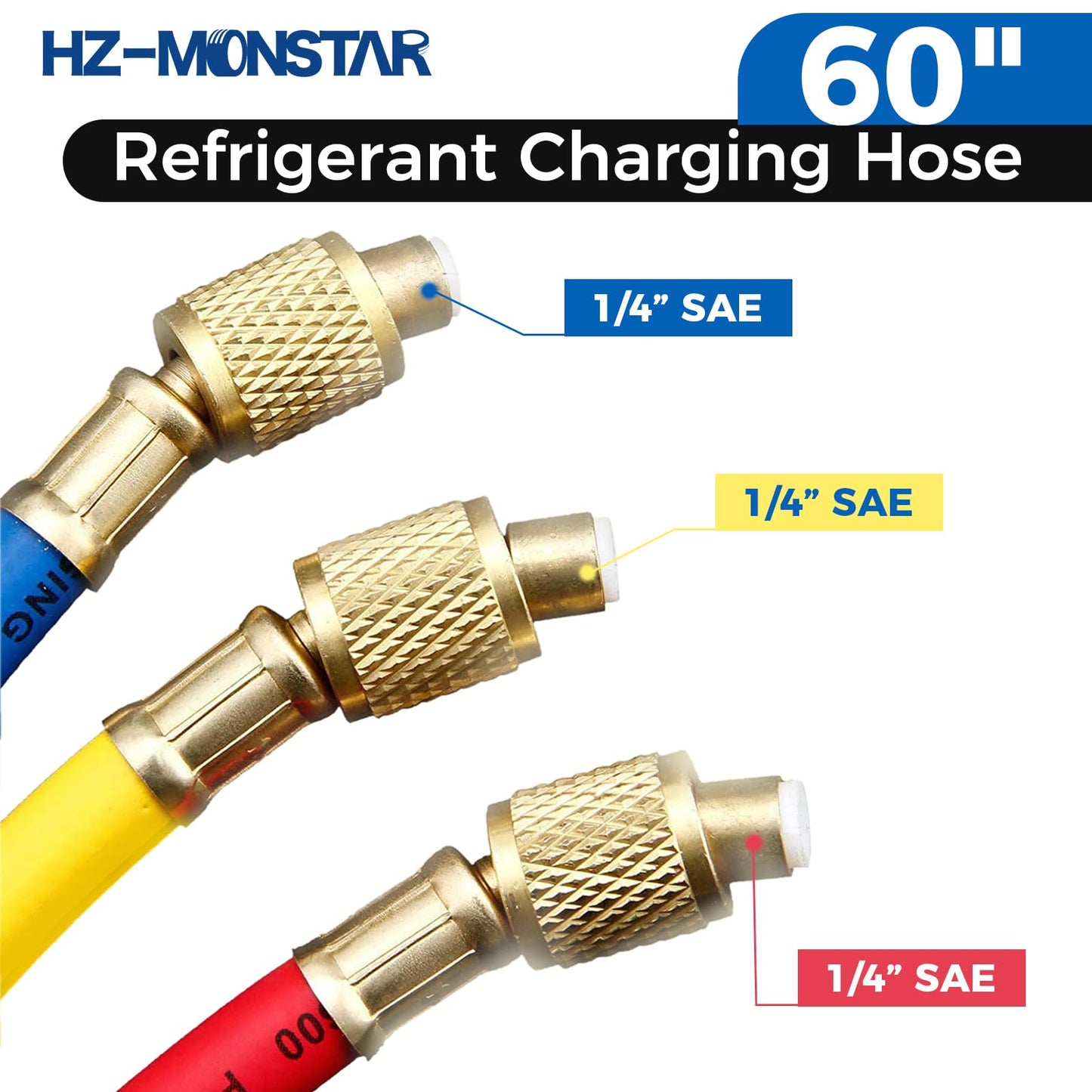 AC Charging Hoses Tube, 60" Refrigerant Charging Hose 1/4" SAE Thread Fits for R12 R22 R502 Car Air Conditioning and HVAC Manifold Gauge Hose Kit (3000~600) PSI