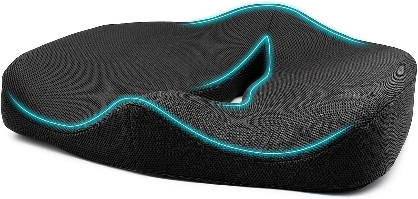 Seat Cushion for Long Sitting - Memory Foam Chair Pad Cushion for Tailbone, and Low Back Pain Relief - Non-Slip Seat Cushions for Office Chairs Wheelchair Car Seats,Gray