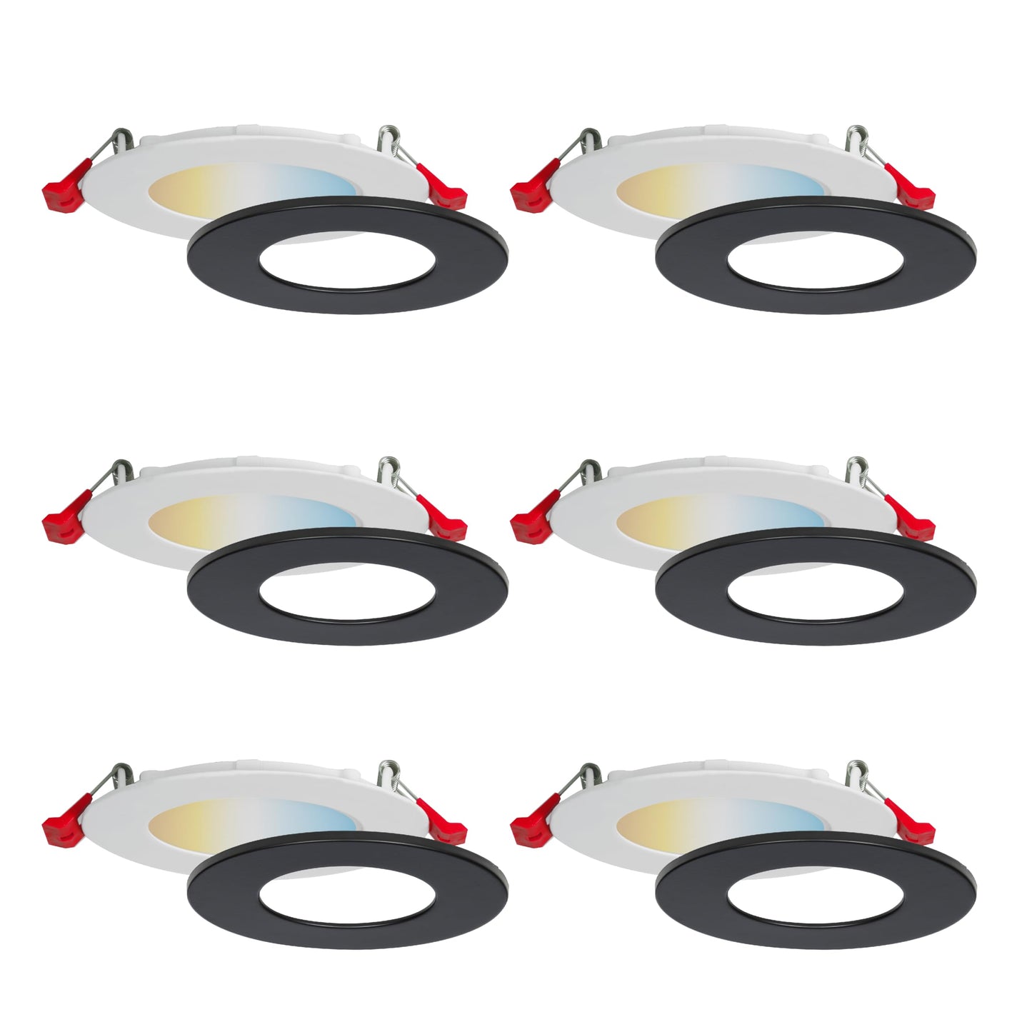 Nadair 6 Pack 3 inch LED Ultra Slim Recessed Lights, 6W, 450 Lumens, 5 Color Selectable (2.7K/3K/3.5K/4K/5K), White Finish with Extra Black Trim, Dimmable, IC Rated, ETL Certified (SL3-450CT-6WHBK)