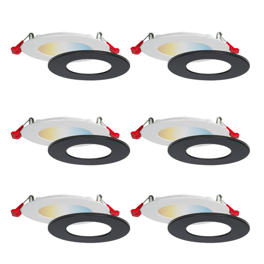 Nadair 6 Pack 3 inch LED Ultra Slim Recessed Lights, 6W, 450 Lumens, 5 Color Selectable (2.7K/3K/3.5K/4K/5K), White Finish with Extra Black Trim, Dimmable, IC Rated, ETL Certified (SL3-450CT-6WHBK)