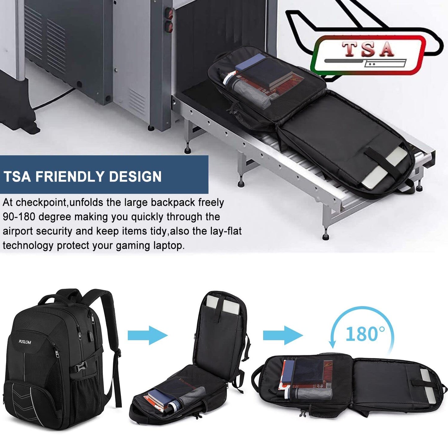 Extra Large Travel Laptop Backpack for Men 55L,Water Resistant 18.4 inch Big Business Laptop Bookbags with USB Charging Port,TSA Friendly Anti Theft Computer Bag for Work College School,Black