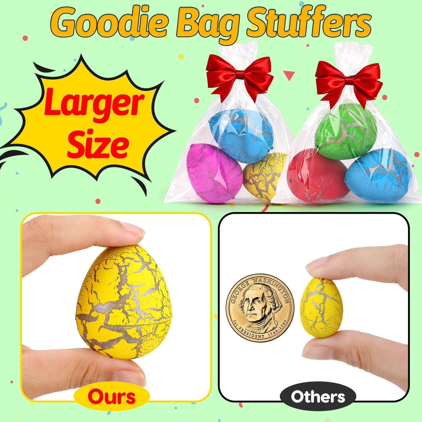 30PCS Large Hatching Dinosaur Eggs for Dinosaur Birthday Party Favors for Kids 3-5 4-8 Goodie Bag Party Filler Stuffers Classroom Prizes Bulk Treat Novelty Grow in Water Dino Eggs with Toys Inside