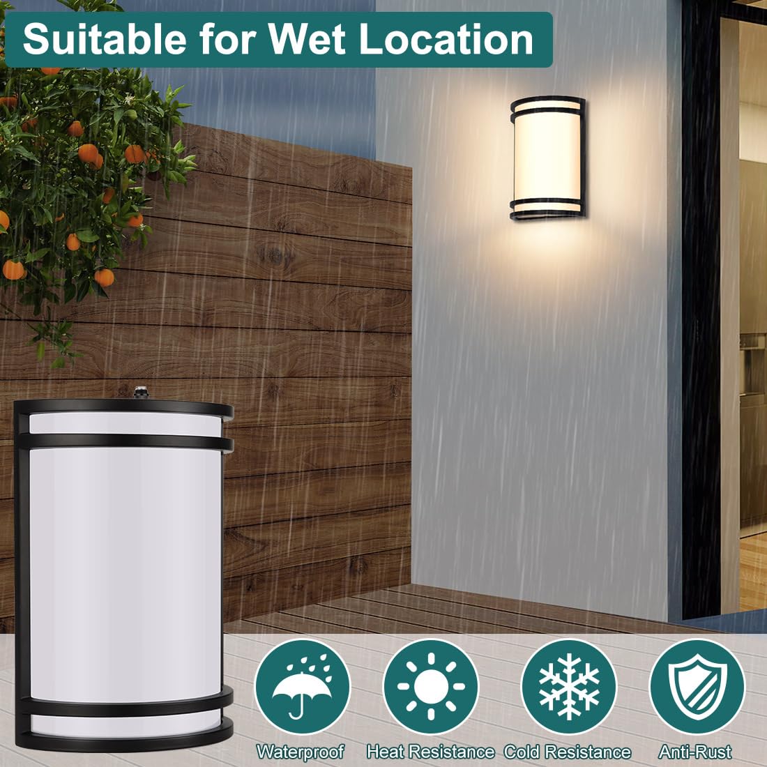 kadision Dusk-to-Dawn LED Wall Sconce, 3000K/4000K/5000K 3-Color Adjustable, 15W 1200lm 120V, Half-Cylinder Outdoor Wall Lights for House, Aluminum Frame, 2-Pack