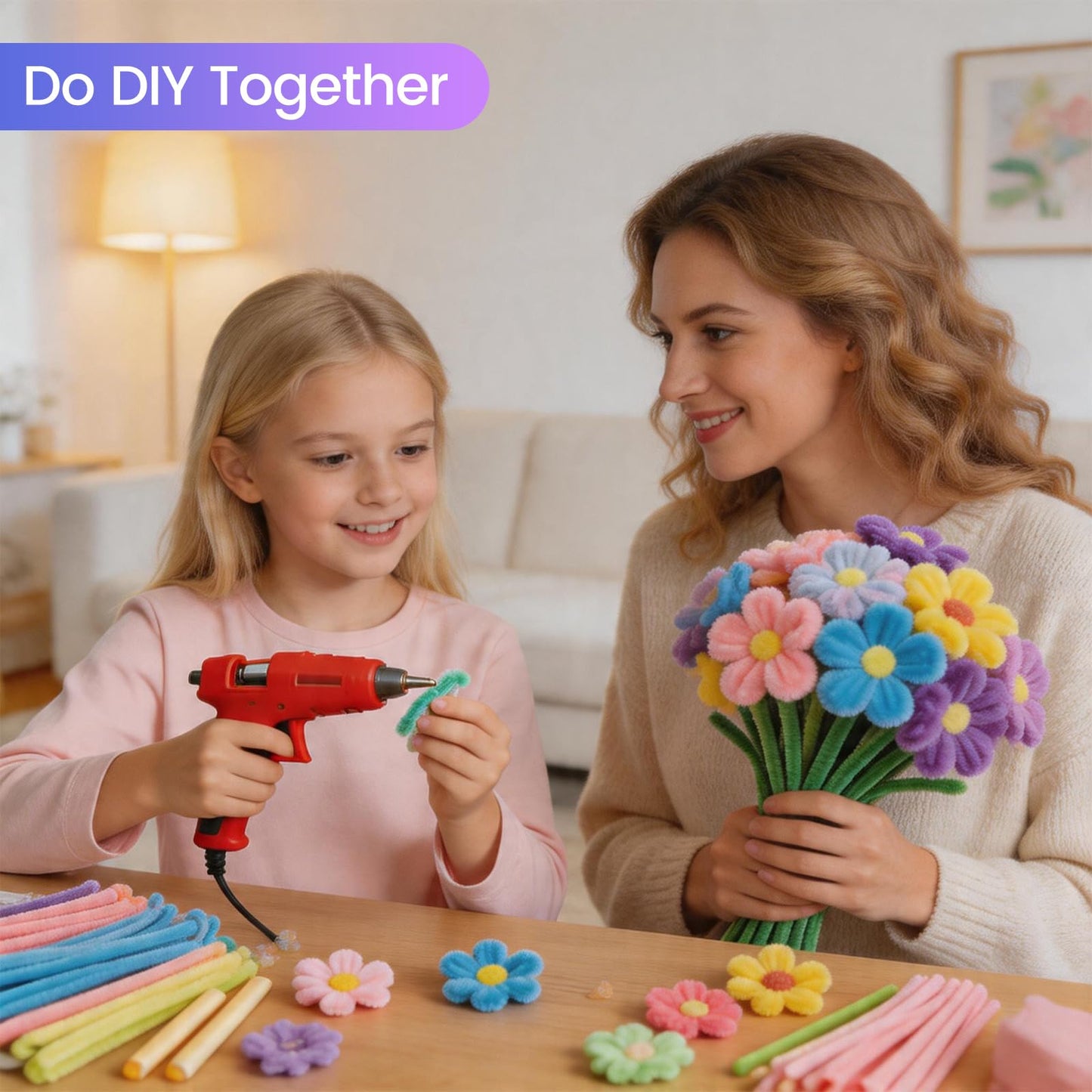 660 PCS Pipe Cleaner Flower Kit, 16 Colors Thick Chenille Stems Pipe Cleaner Bulk, Pipe Cleaners Craft Supplies with Viedo Instruction, Floral Wires, Tape, Stamen, Ribbon for DIY Art & Flower Making