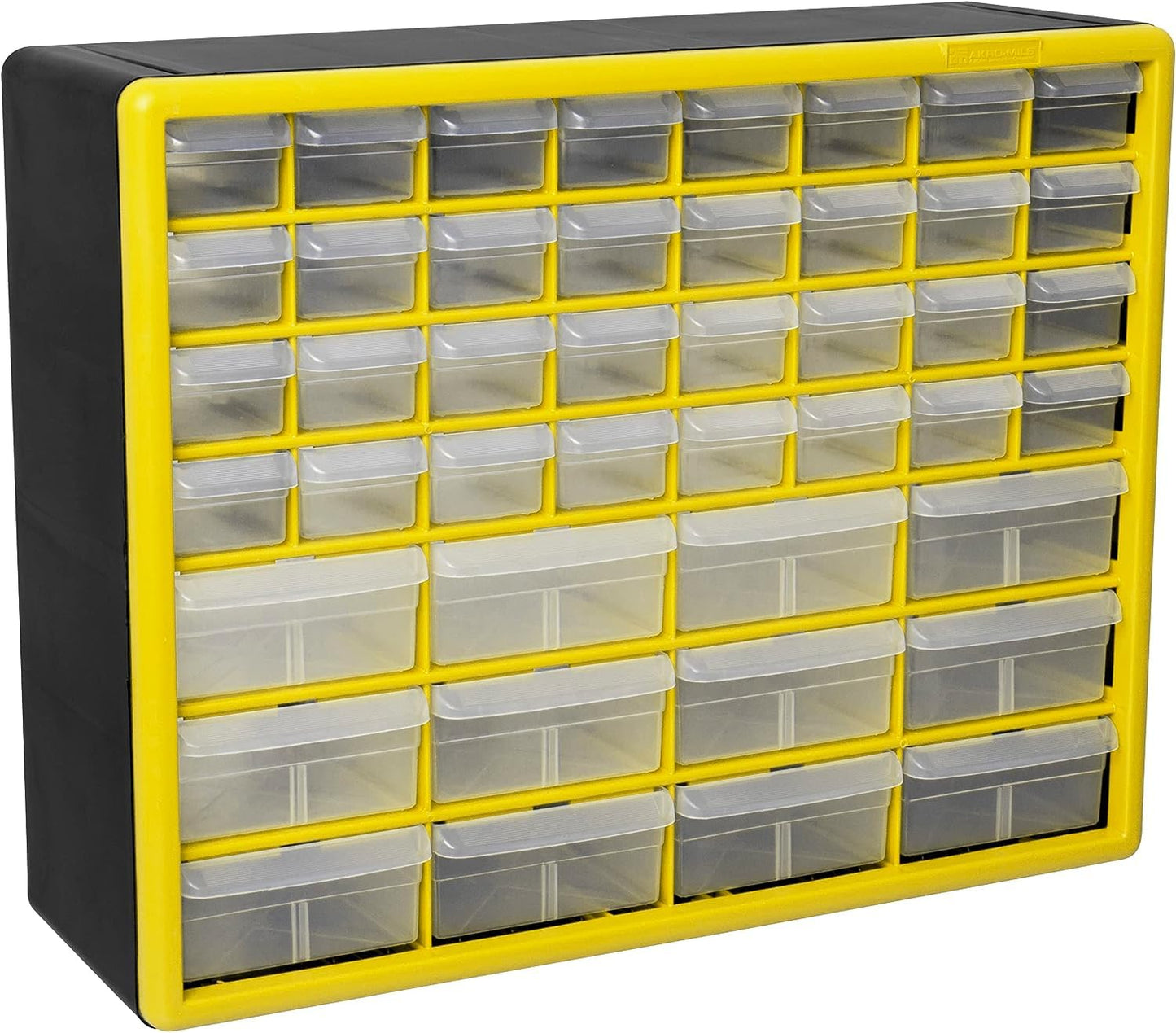 Akro-Mils 10144 44-Drawer Plastic Drawer Storage Cabinet for Garage Organization, Building Bricks Storage, Teacher Toolbox, Makeup Organizer, and More, 20-Inch W x 6-Inch D x 16-Inch H, Yellow