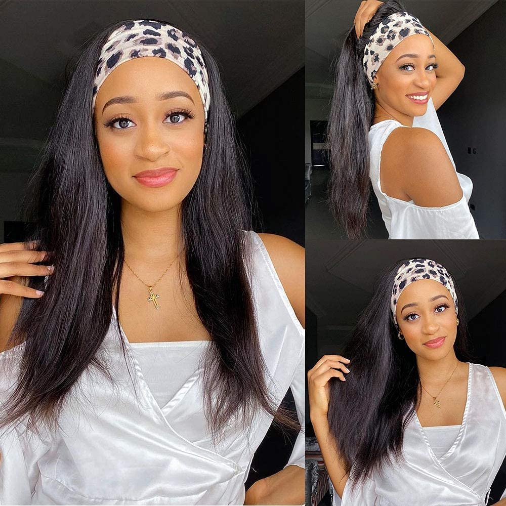 Feibin Headband Wig Human Hair Wigs for Black Women Human Hair Silky Straight 22 Inch Glueless Human Hair Wig Brazilian Virgin Hair Wear and Go Wig Machine Made None Lace Front Wig Natural Color 150% Density