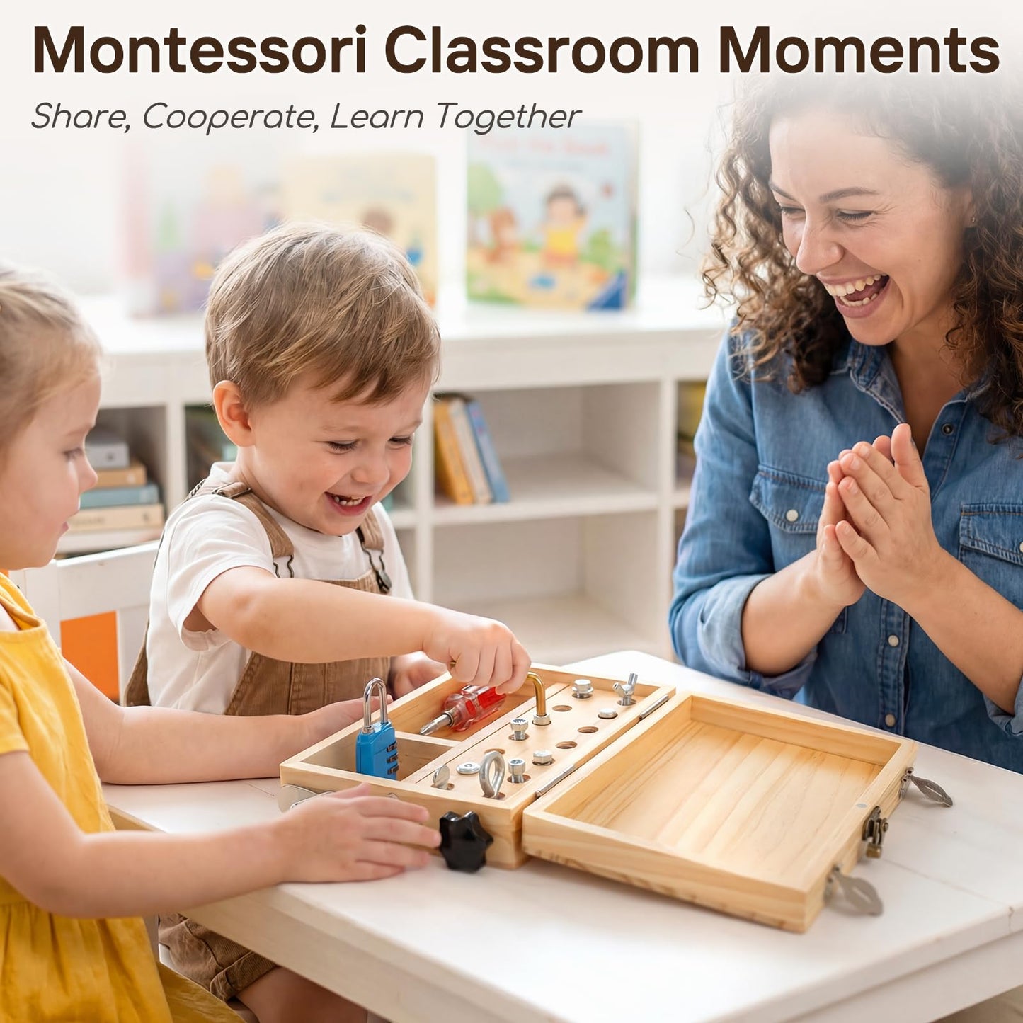 Lehoo Castle Montessori Toys for 3 4 5 Year Old Boys Girls, Wooden Screwdriver Board Set with Anti-Lost Keys & Real Locks, Fine Motor Skills Toddler Travel Toys & Kids Tool Kit