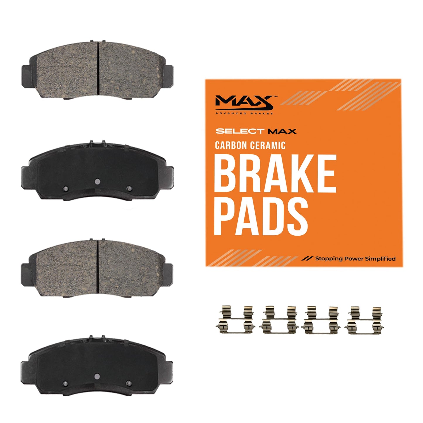 Max Advanced Brakes - SelectMAX Front Brake Pads for 2011-2016 Hyundai Elantra, Carbon Ceramic Front Brake Pads, Hardware Included, Everyday Driving, Low Dust, Quiet